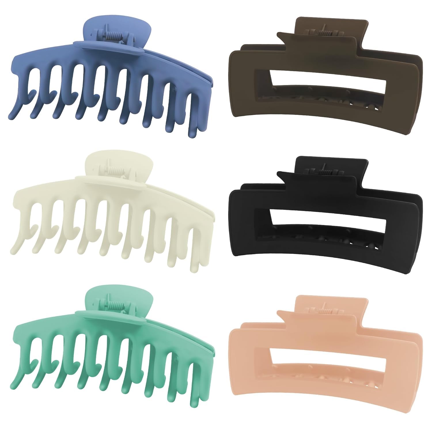 6-Piece Large Hair Claw Clips for Women - Strong Hold Jaw Clips for Thin, Thick & Curly Hair - Matte Banana Hair Clips in 6 Neutral Colors - Perfect for Work, Gym & Everyday Hairstyles