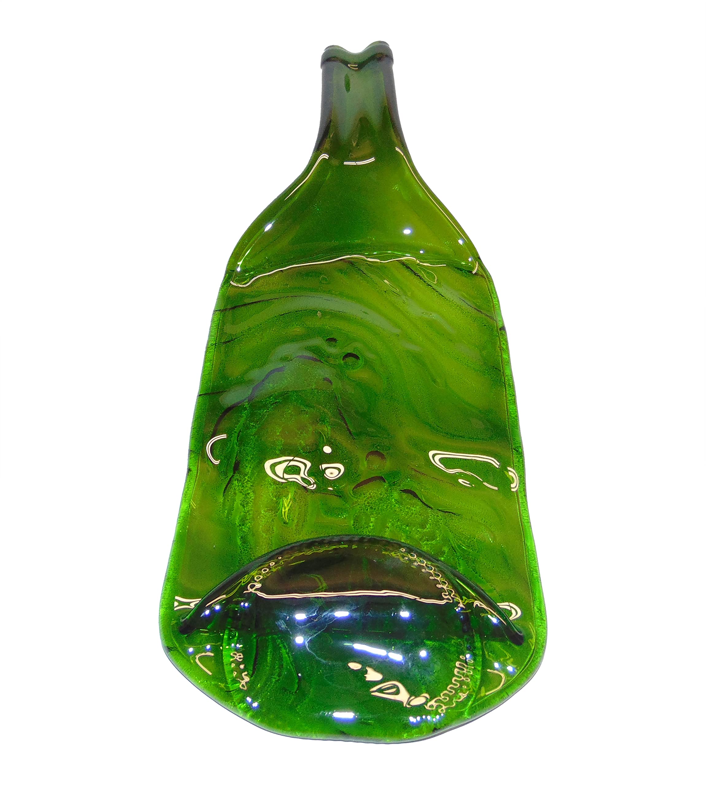 Embossed Fish Design Raised Neck Moss Green Wine Bottle Cheese Tray Serving Platter - Elegant Appetizer Display for Dinner Parties, Wine Tasting & Charcuterie Boards