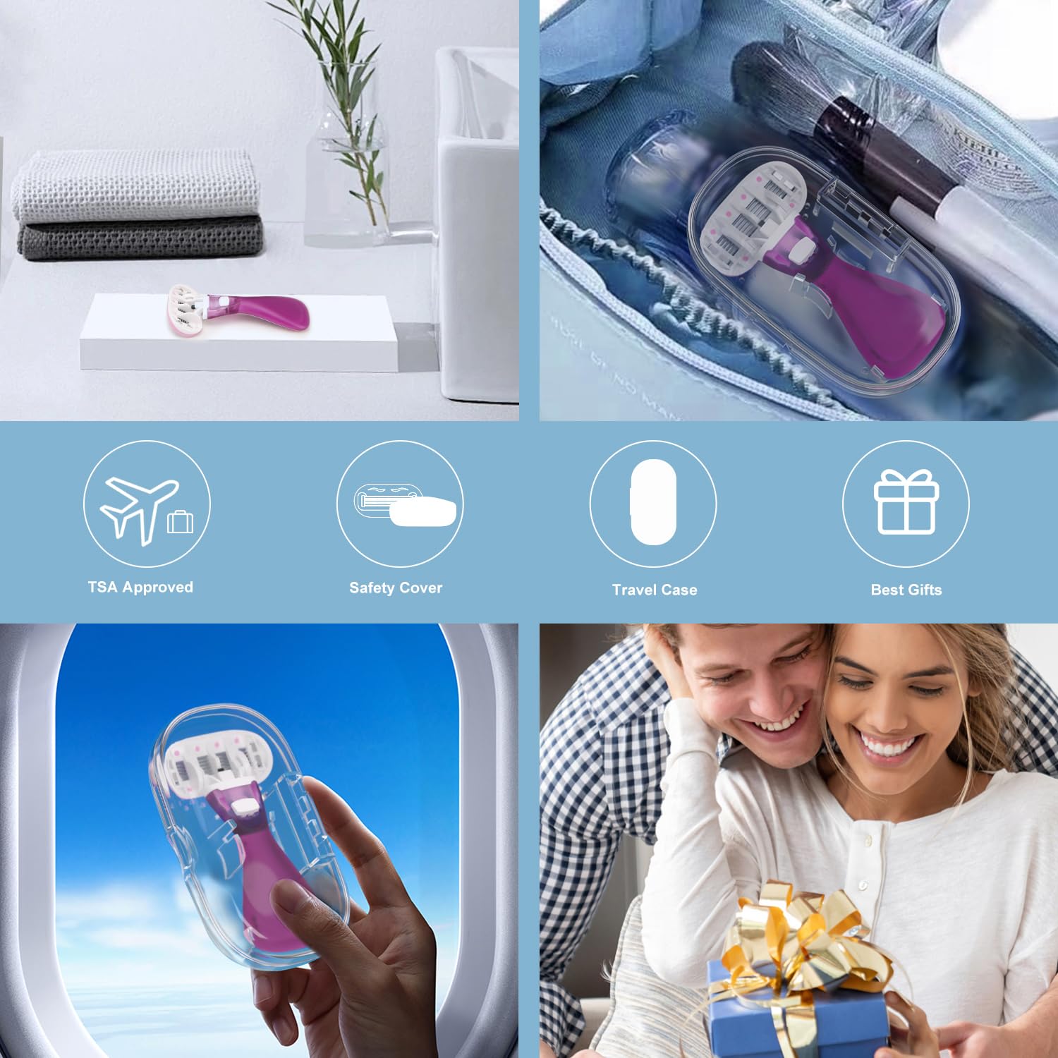 Women's Travel Razor Set - 5-Blade Extra Smooth Shaving Razor with Travel Case & 3 Refills, Portable Mini Razor for Women On The Go, Lavender Scented | Perfect for Vacation, Gym Bag, and Everyday Carry Essentials
