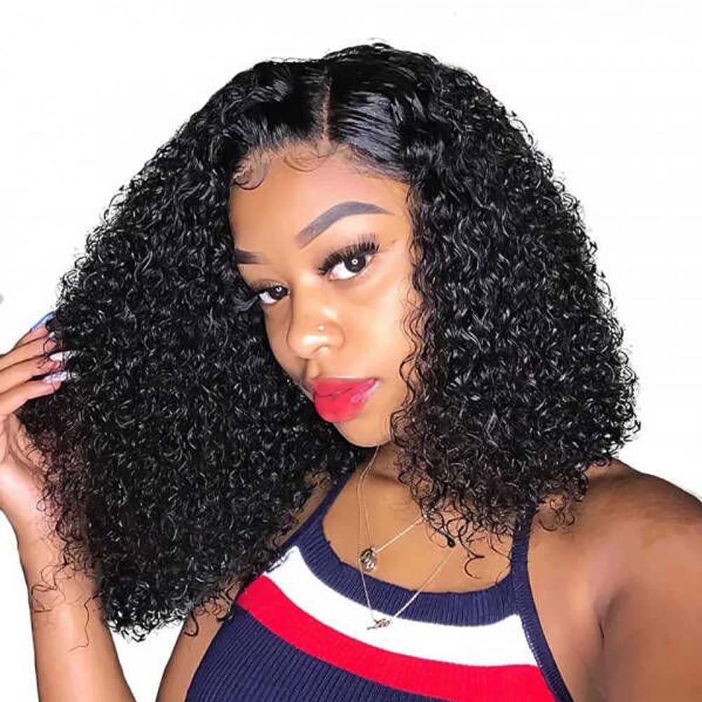 200% Density Short Curly Bob Wig Human Hair - Glueless Pre Plucked with Baby Hair, 4x4 HD Lace Closure, 10A Unprocessed Virgin Hair, Natural Color 12 Inch - Perfect for Daily Wear, Cosplay, and Special Occasions