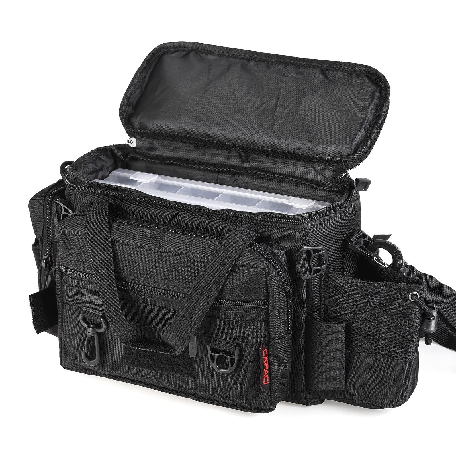Waterproof Fishing Tackle Bag with 2 Tackle Boxes - Large Capacity Multifunctional Lure Storage Bag for Saltwater & Freshwater Fishing - Shoulder Bag & Waist Pack for Bass, Trout & Outdoor Fishing Gear Organization