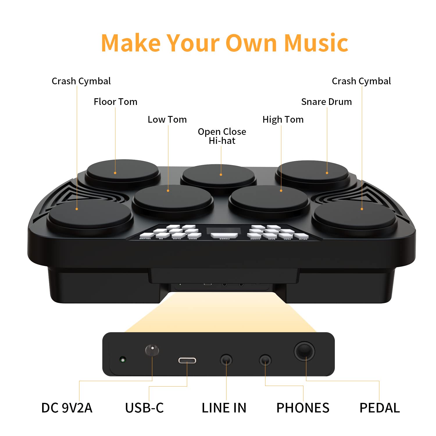 KONIX 7-Pad Electronic Drum Set - Portable Tabletop Digital Drum Kit with Built-in Speakers, Digital Panel & PC Connection - Perfect for Teens & Adult Beginners - Ideal for Home Practice, Studio Recording & Live Performances