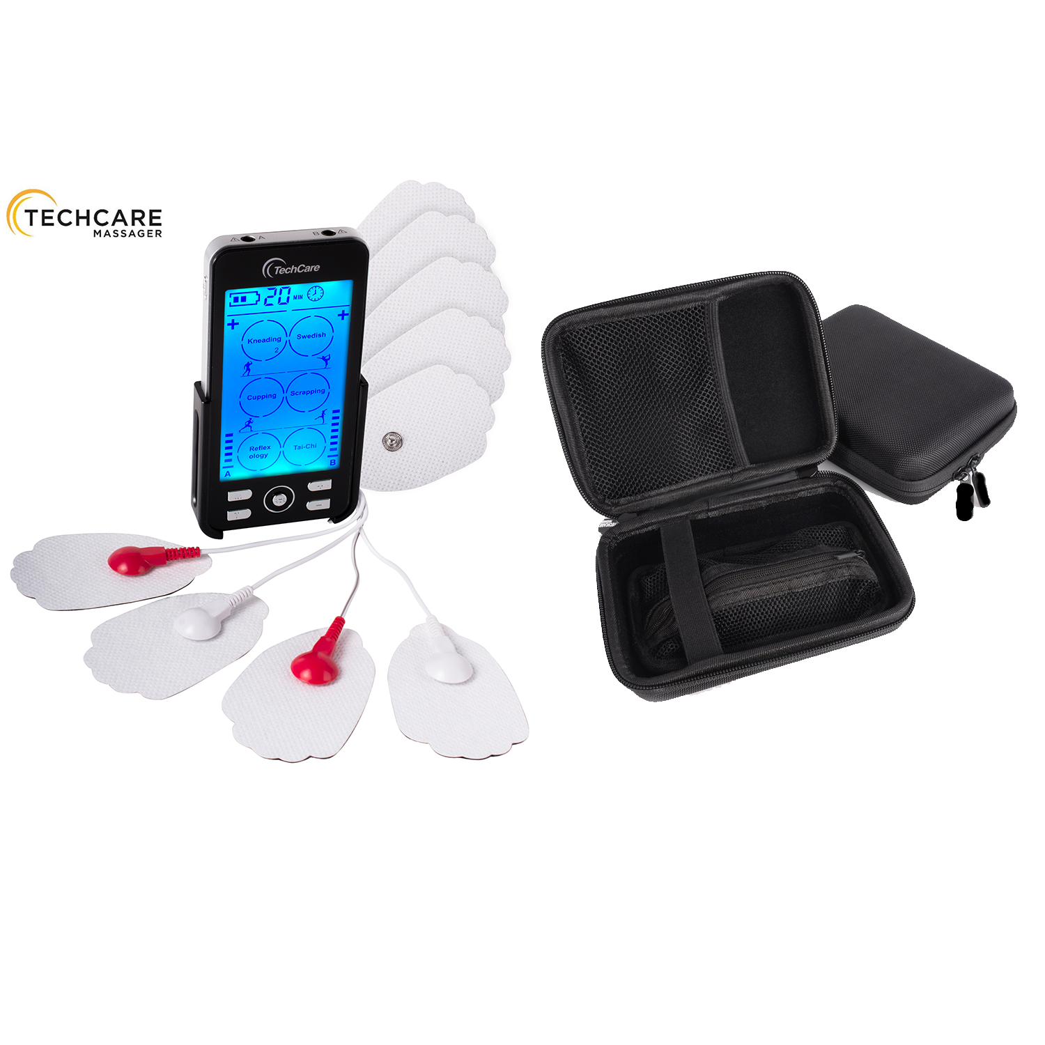 TECHCARE PLUS 24 Mode TENS Unit Muscle Stimulator with Hard Travel Case - Pain Relief Therapy for Back, Neck, Shoulder & Joint Pain at Home or On The Go