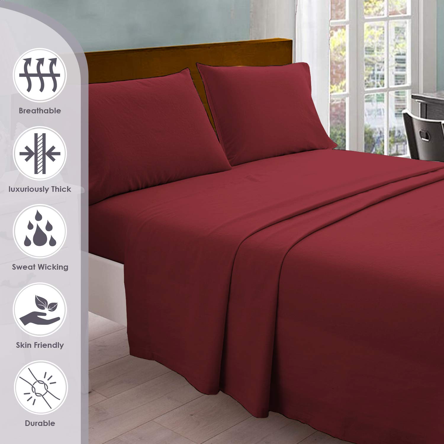 Pizuna Pure 100% Cotton King Size Sheets - 800 Thread Count Long Staple Cotton Sateen Bedding Set with 15