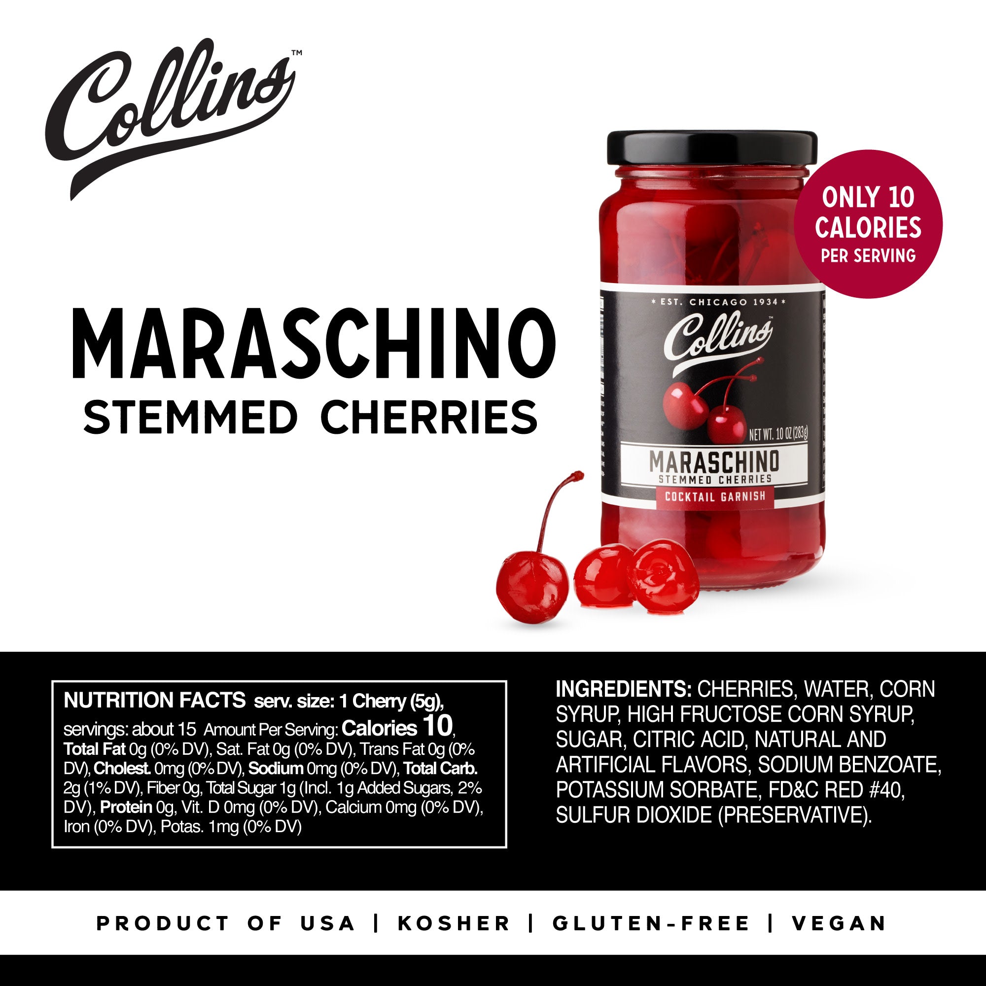 Premium Maraschino Cocktail Cherries 10 oz - Sweet & Juicy Garnish for Martinis, Shirley Temples & Desserts