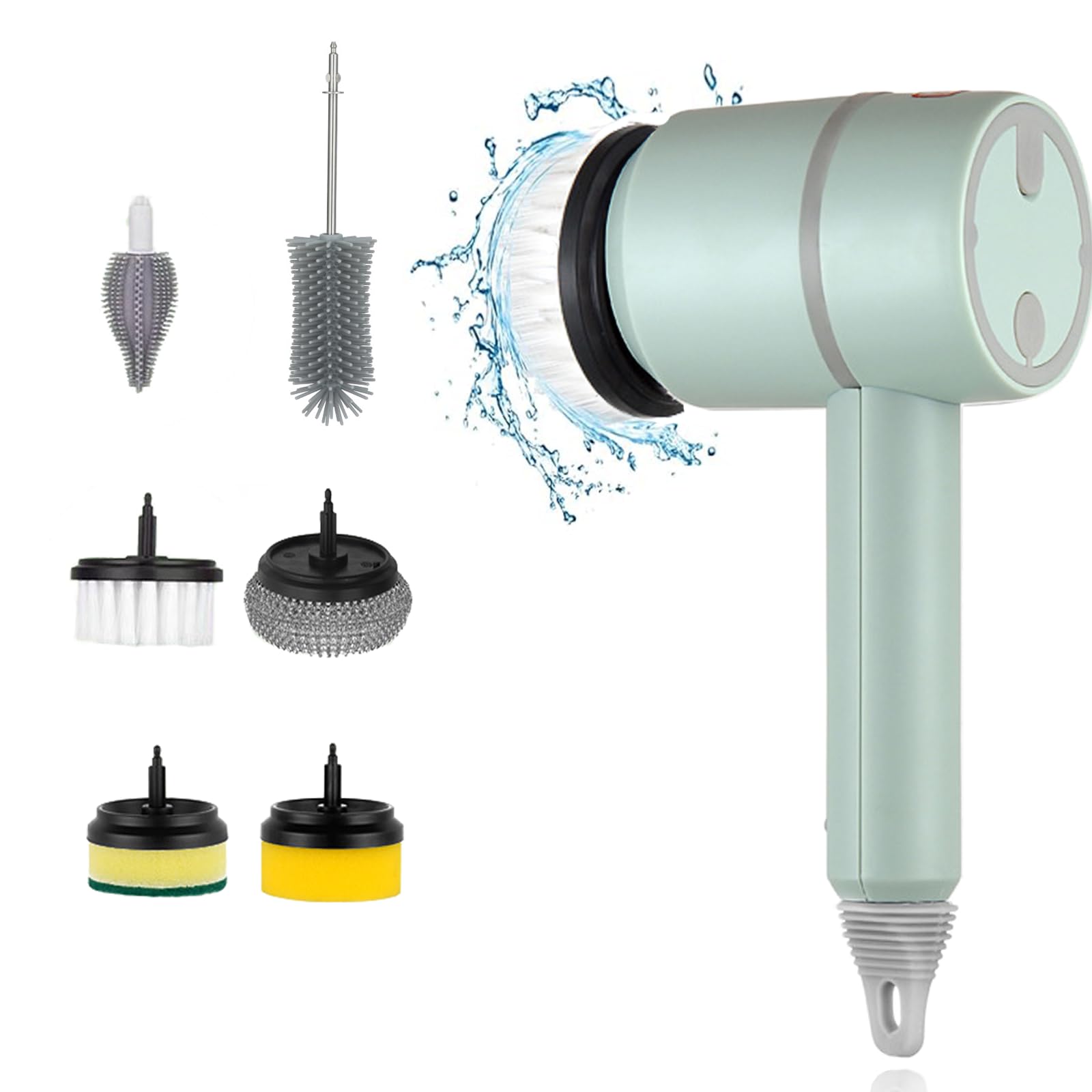 Electric Rotary Dishwasher Brush - Dish Buddy Power Cleaner with 6 Interchangeable Heads for Kitchen, Bathroom & Tile Cleaning | Green Multi-Purpose Cleaning Kit for Dishes, Sinks & Grout