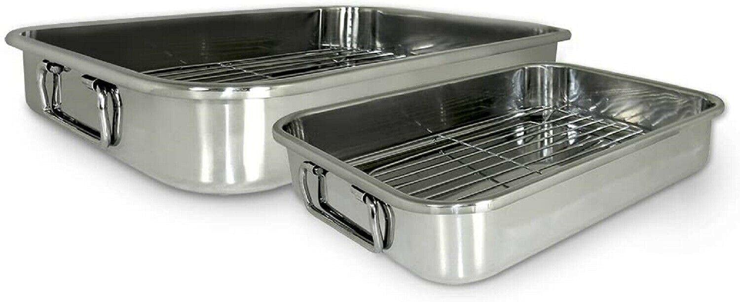 Premium Stainless Steel Roasting Pan with Foldable Handles & Rack - Heavy Duty Cast Iron Skillet for Baking, Broiling & Roasting - Oven Safe Non-Stick Baking Sheet & Broiler Pan - Perfect for Thanksgiving Turkey, Holiday Meals & Family Dinners