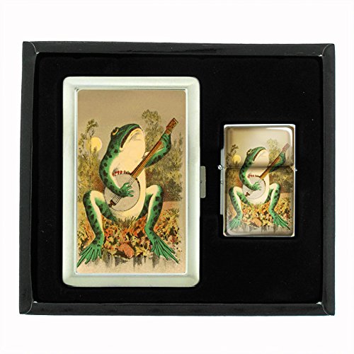 Vintage Frogs Design Cigarette Case & Oil Lighter Gift Set - Perfect for Smokers, Collectors & Unique Gifts (001)