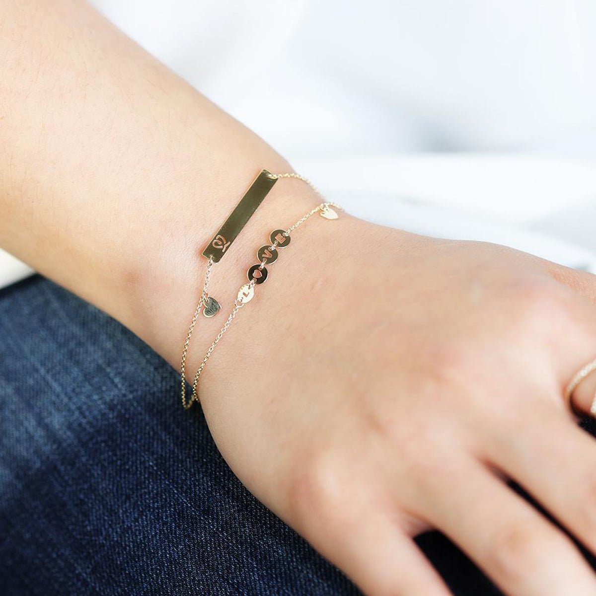 Personalized Engraved Heart Monogram Bar Bracelet in Solid 10k Yellow Gold - Perfect Gift for Anniversary, Valentine's Day & Special Occasions