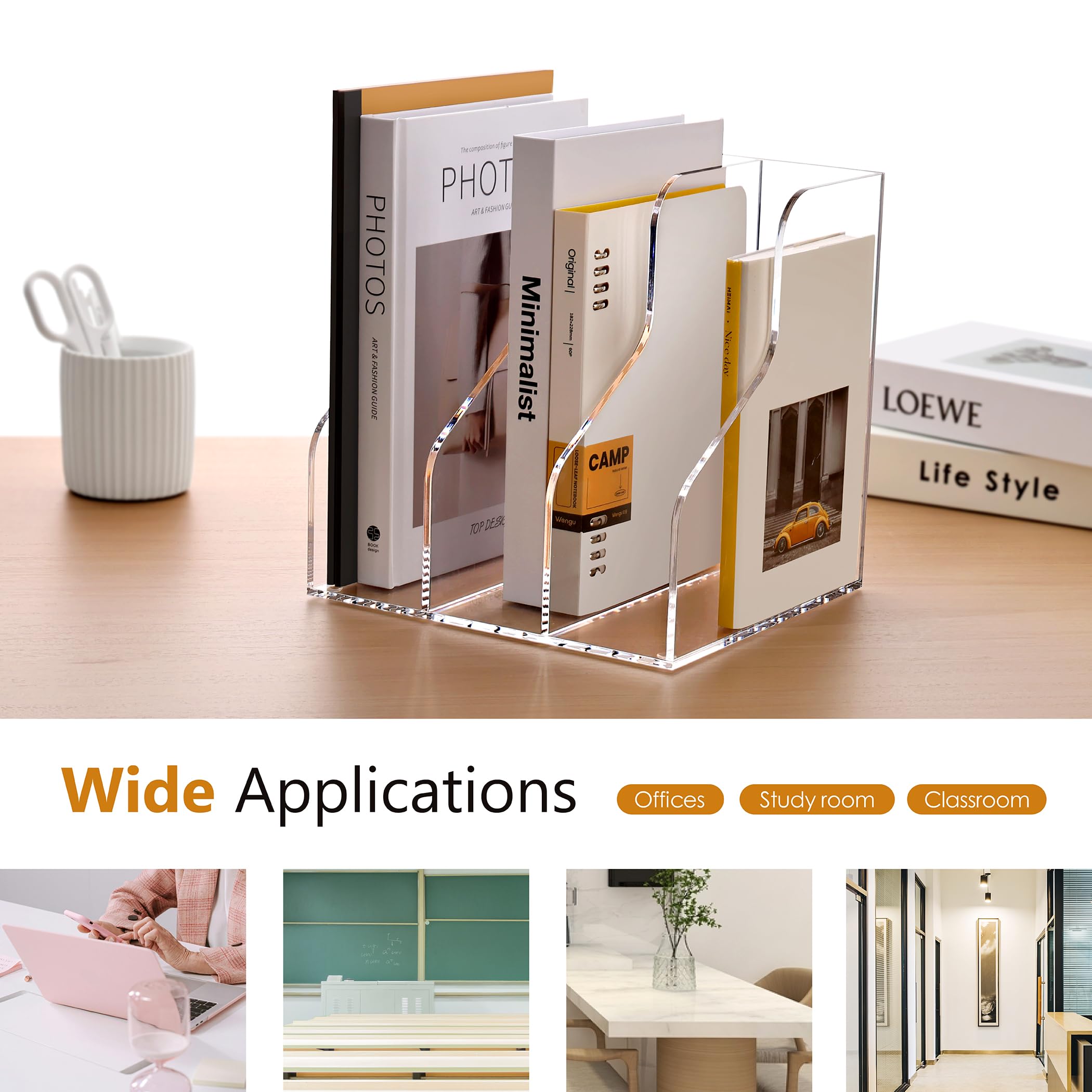 SANRUI Clear Acrylic Desk Organizer - 3 Compartment File Holder for Office & Home Organization