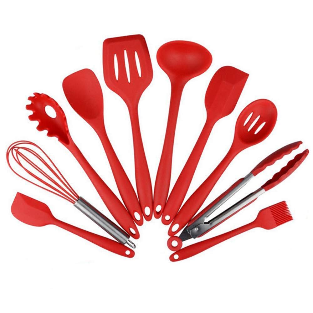 ZGPTX 10-Piece Red Non-Stick Silicone Kitchenware Set - Durable, Heat-Resistant Cookware for Baking, Cooking, and Serving