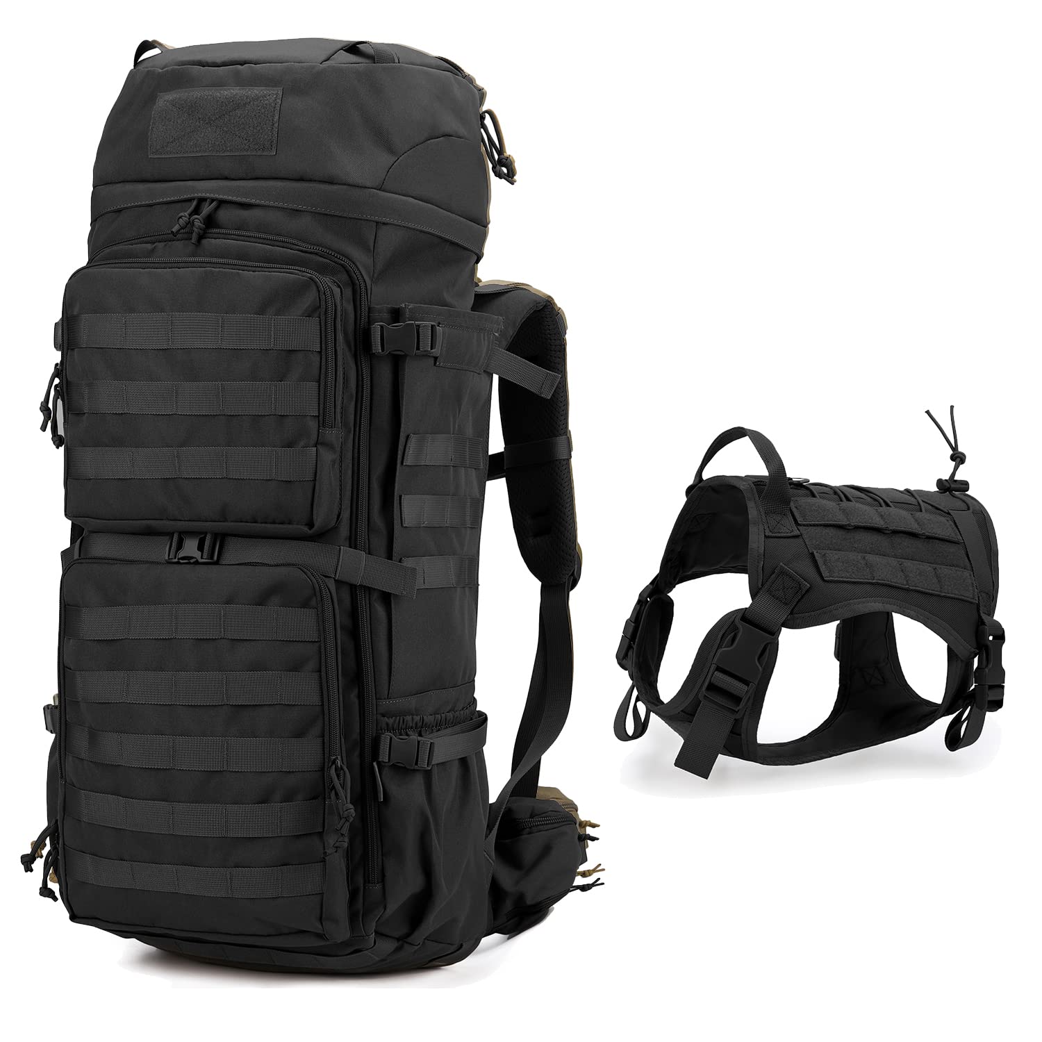 75L Internal Frame Hiking Backpack for Outdoor Adventures - Lightweight & Durable Camping Backpack with Adjustable Straps + Bonus Dog Harness for Hiking with Pets - Perfect for Backpacking, Travel & Dog Walking