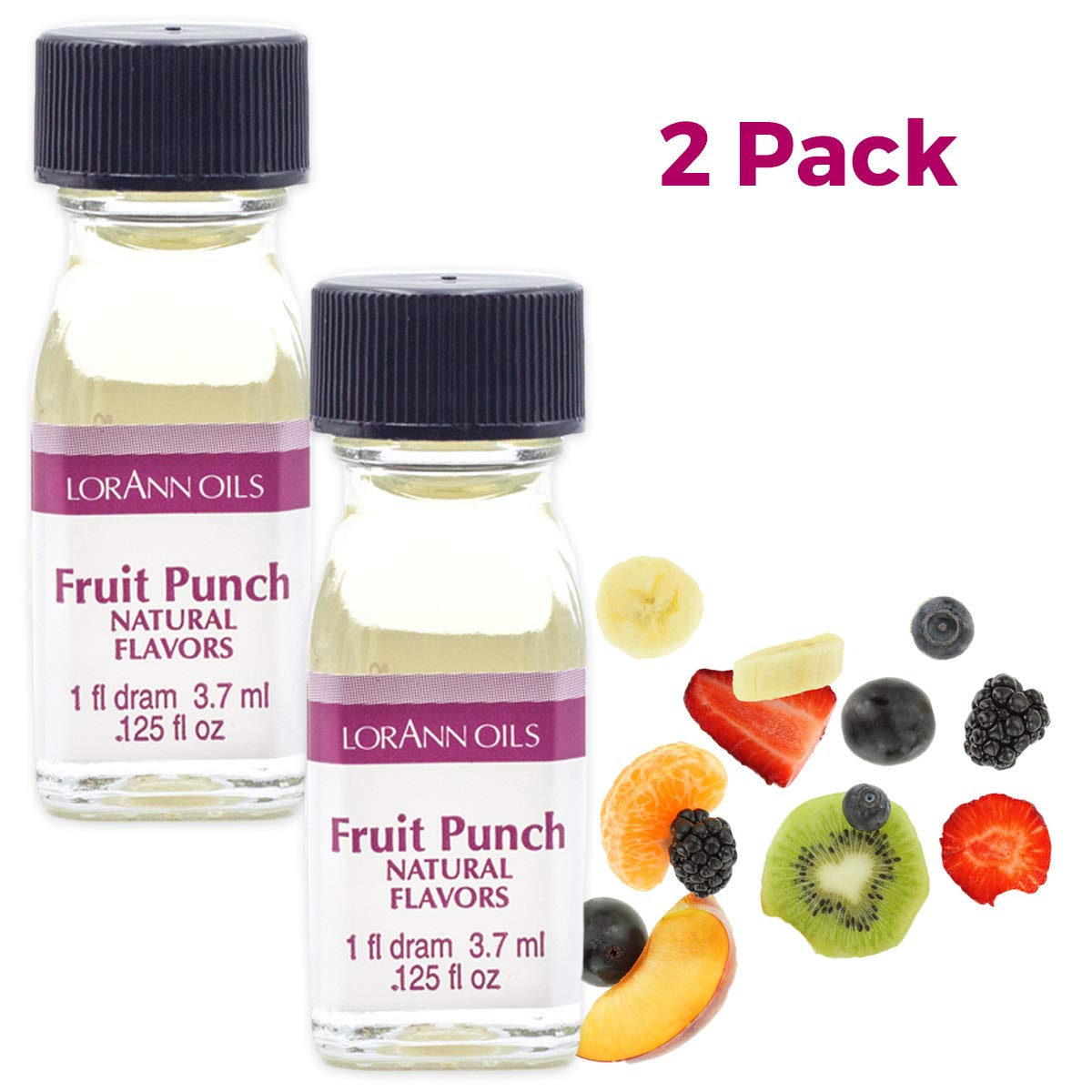 LorAnn Super Strength Flavoring Oils - Natural Fruit Punch Flavor for Candy Making, Baking & Hard Candy (4X Stronger Than Extracts) - 2 Pack, 0.125 fl oz - Perfect for DIY Treats, Cake Decorating & Homemade Beverages