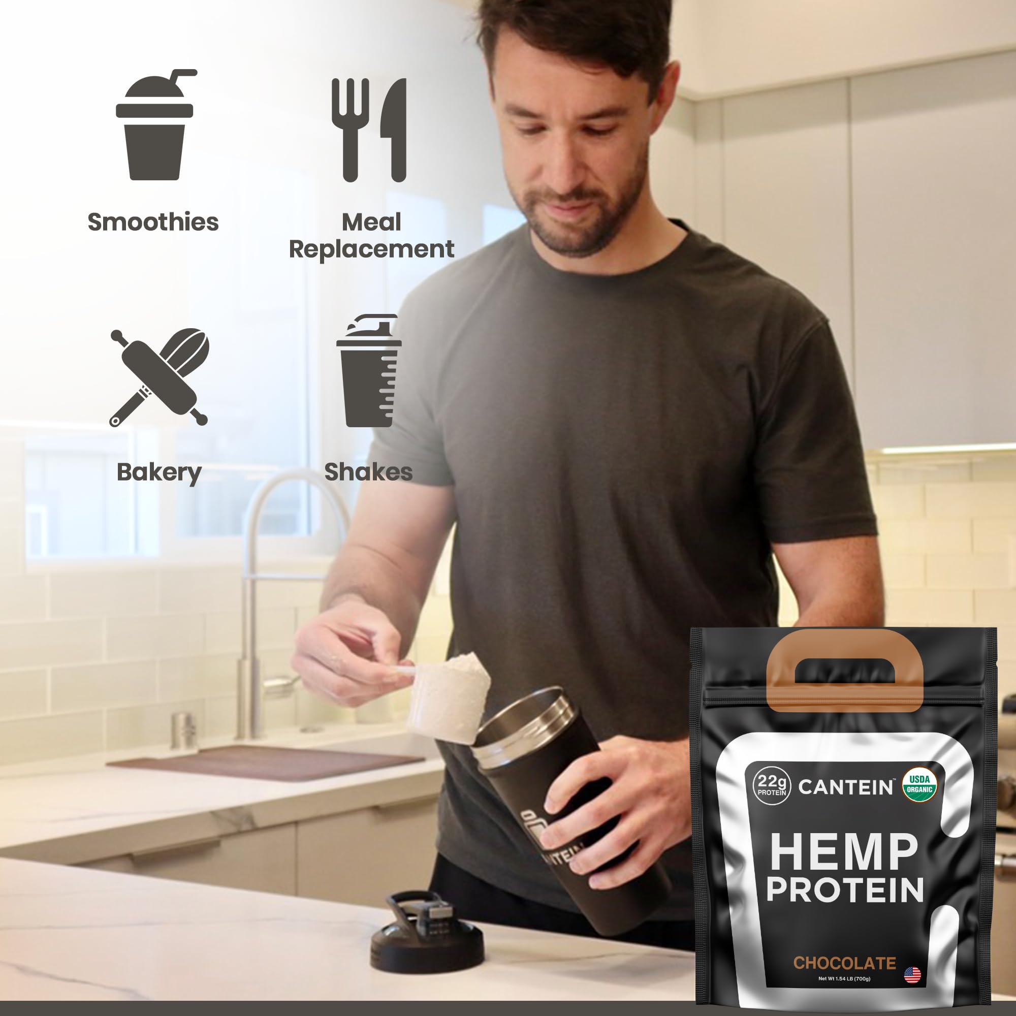 Organic Hemp Protein Powder - Vegan, Plant-Based, Dairy-Free, Lactose-Free & Gluten-Free Protein Supplement - Chocolate Flavor (20 Servings) | Perfect for Smoothies, Baking & Post-Workout Recovery