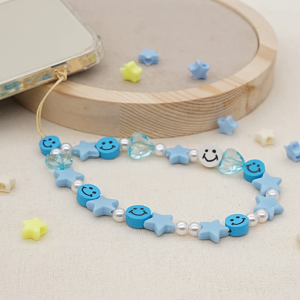 Stylish Smiley Face Beaded Phone Strap Wrist Lanyard - Handmade Polymer Clay & Acrylic Beads with Pearl Charm for Women & Girls - Perfect for Phone Security, Keychains, and Fashion Accessories