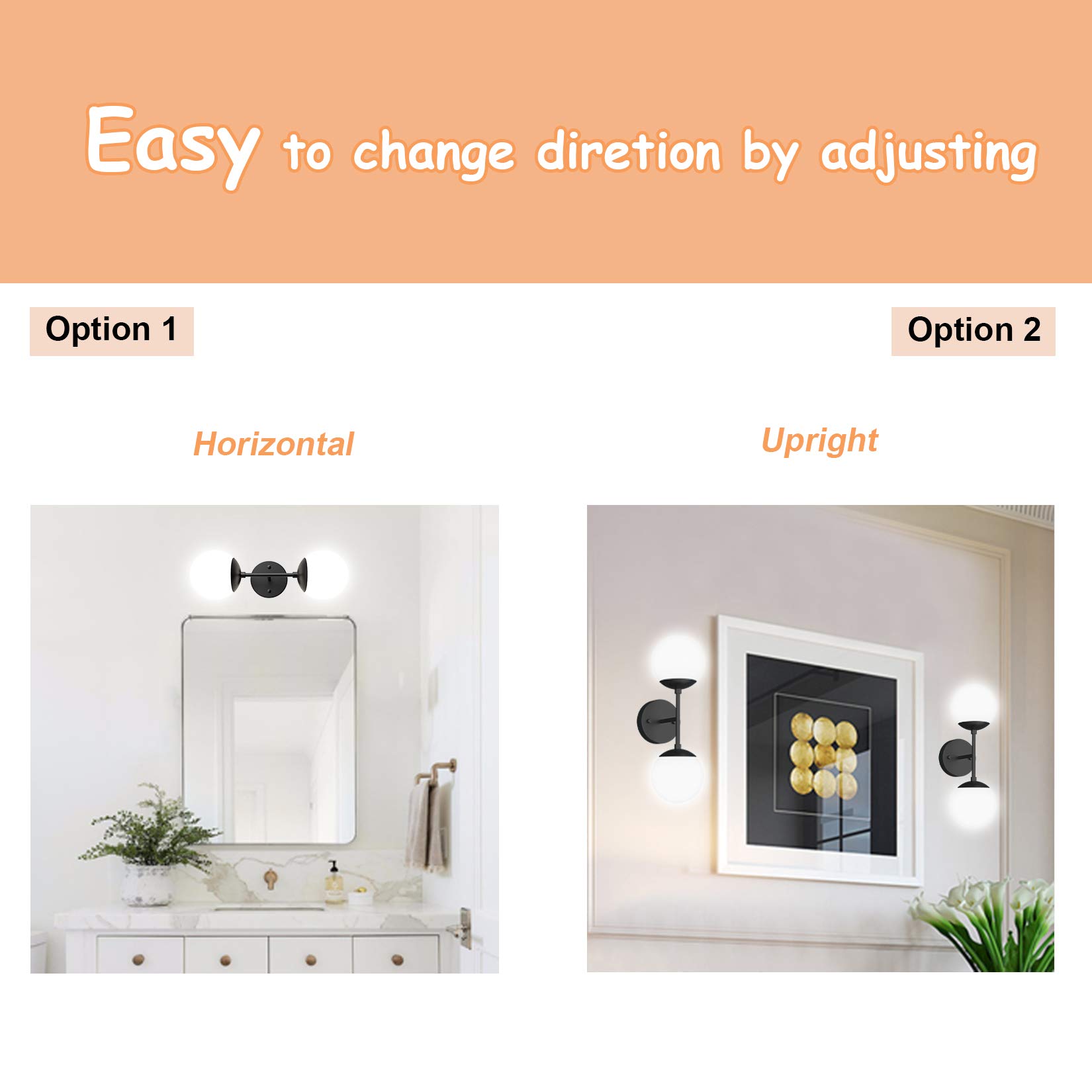 Tipace Black Wall Sconce 2 Lights - Modern Globe Wall Light Fixture with Included 6000K G9 Bulbs for Restaurant, Living Room, Bedside, Stairs & Bathroom Mirror Lighting - Perfect for Ambient, Task and Accent Lighting in Homes, Hotels and Commercial Spaces