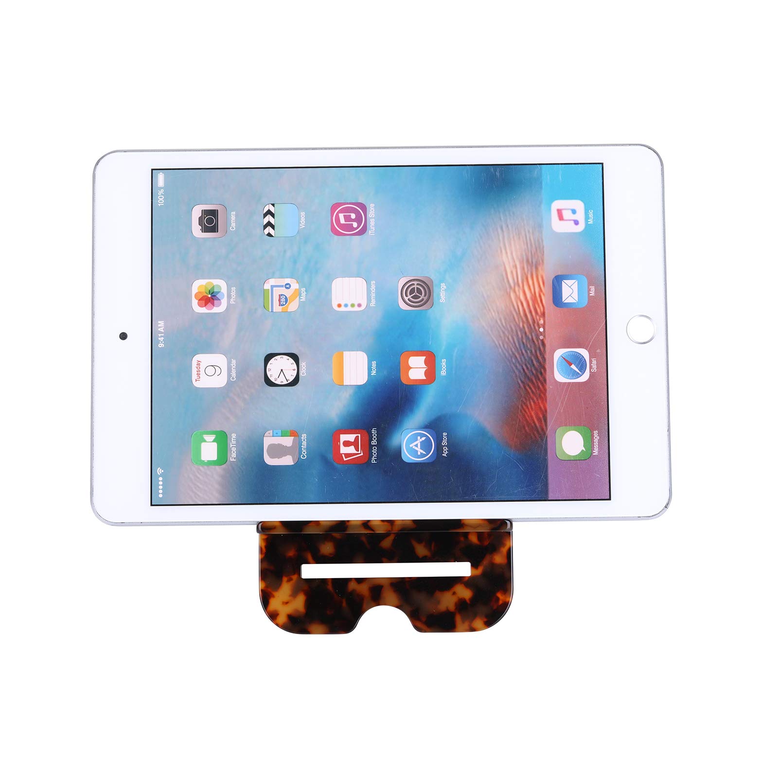 Premium Resin Phone Stand Holder - Universal Dock for iPhone, iPad, Samsung Tablets (4-12.9 Inch) - Sturdy Desktop Organizer for Office, Home & Travel (Elegant Tortoise Shell Design) - Perfect for Video Calls, Reading & Hands-Free Viewing