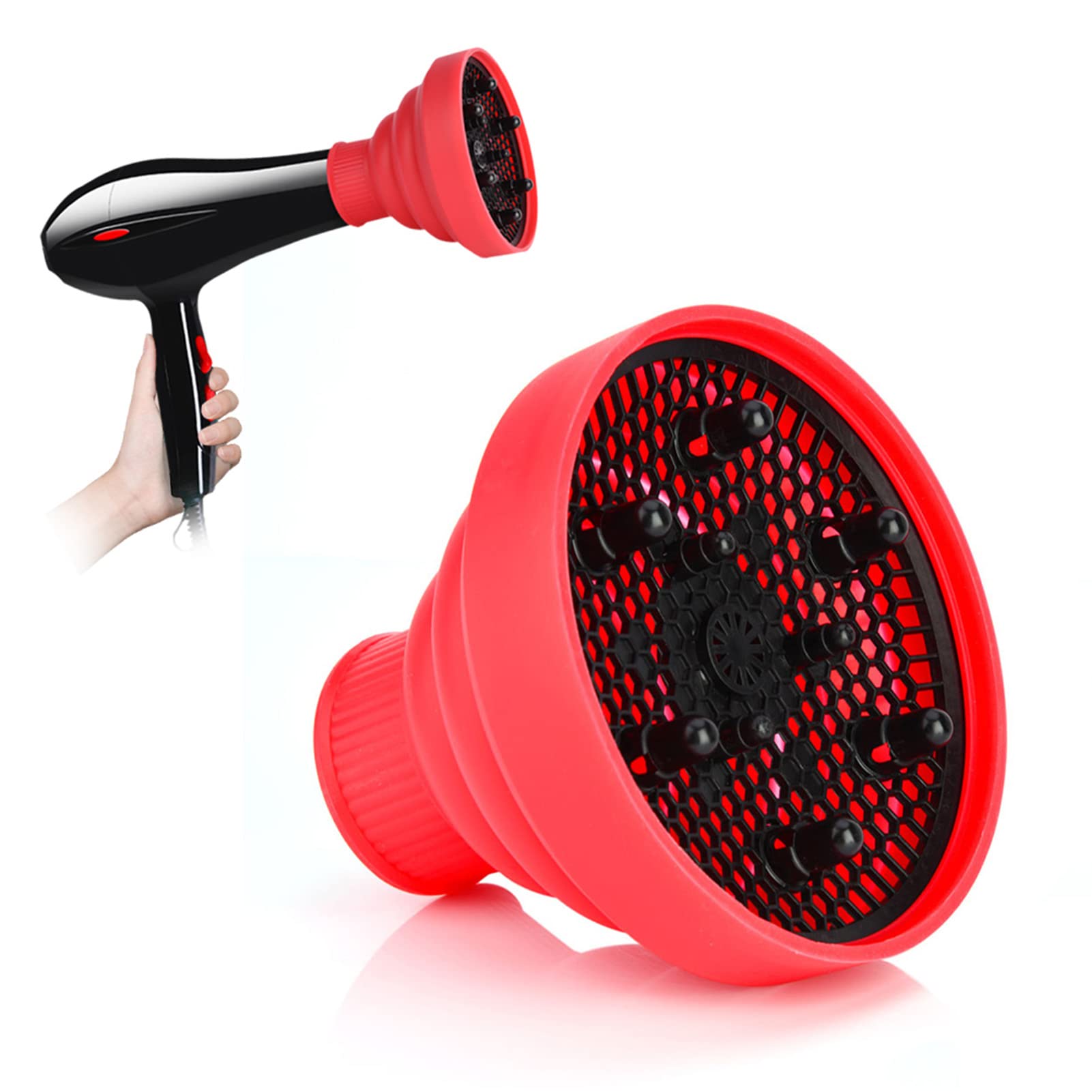 Natudeco Silicone Hair Dryer Diffuser Attachment - Foldable, Durable & Portable for Curly Hair - Home & Salon Styling Tool (Red) | Perfect for Travel, Home Use & Professional Hair Styling