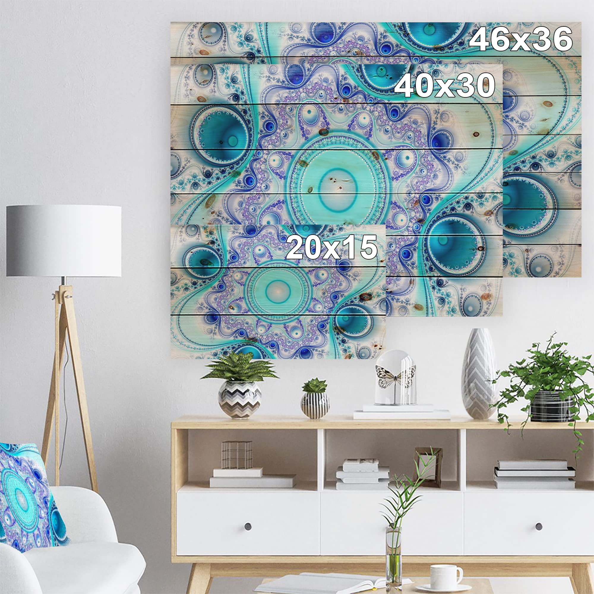 Modern Turquoise Wood Wall Art - Abstract Wavy Circles Decor for Living Room