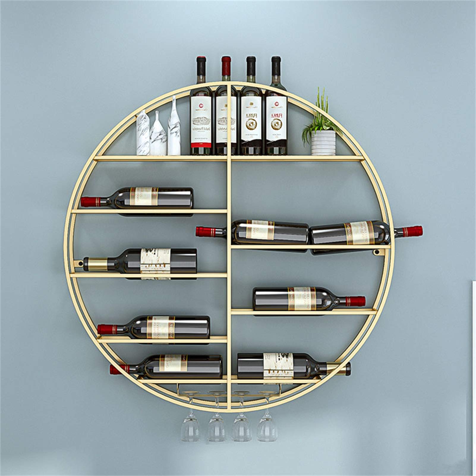 Premium Wall Mounted Wine Rack - Large Capacity Round Display Holder for 12 Bottles & 4 Stem Glasses (Gold/Black, 60-90cm) - Perfect for Kitchen, Dining Room & Home Bar Decor