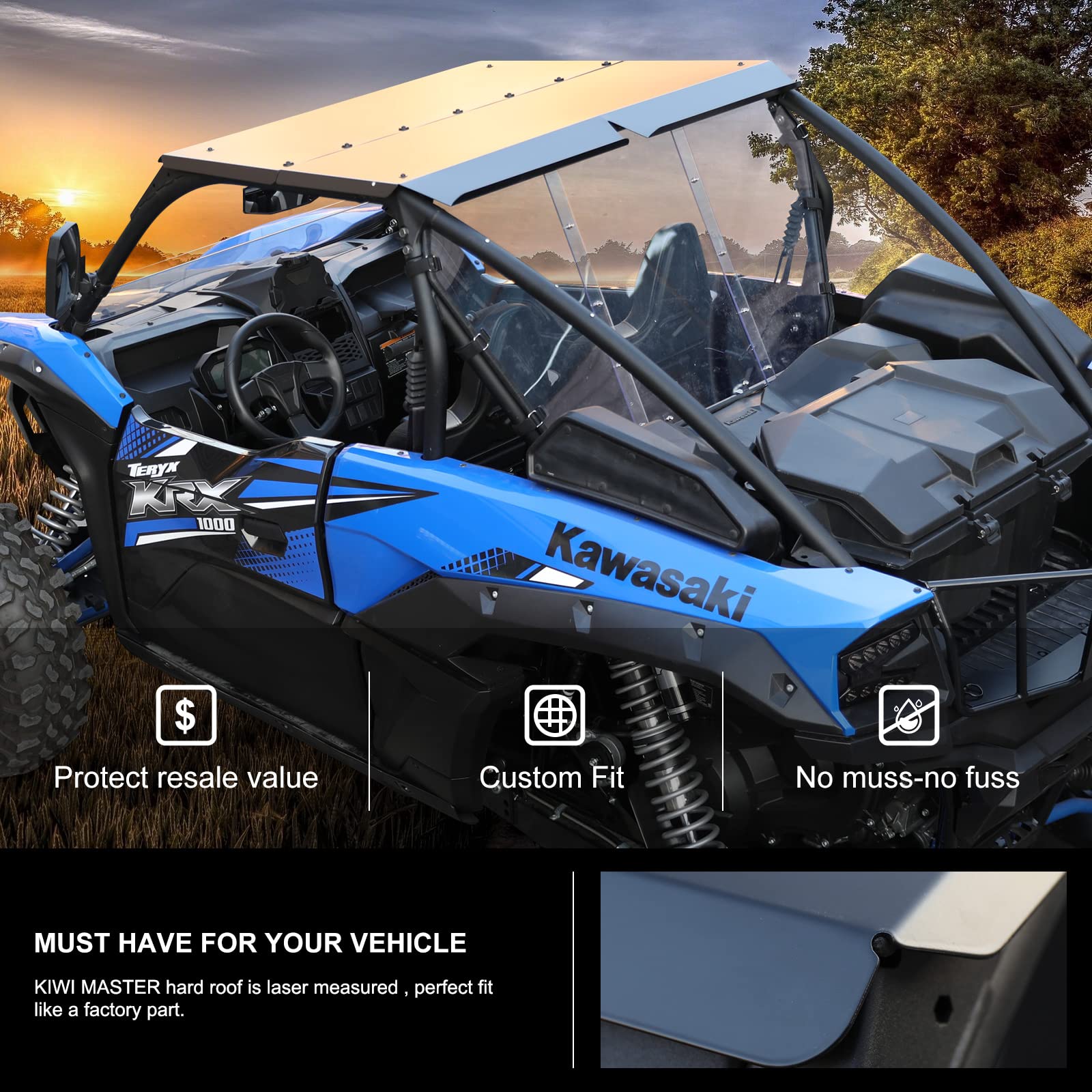 2020-2025 Kawasaki Teryx KRX 1000 Aluminum Hard Top Roof - KIWI MASTER Black Accessories for Off-Road & UTV Protection | Weatherproof & Durable Cover for Outdoor Adventures