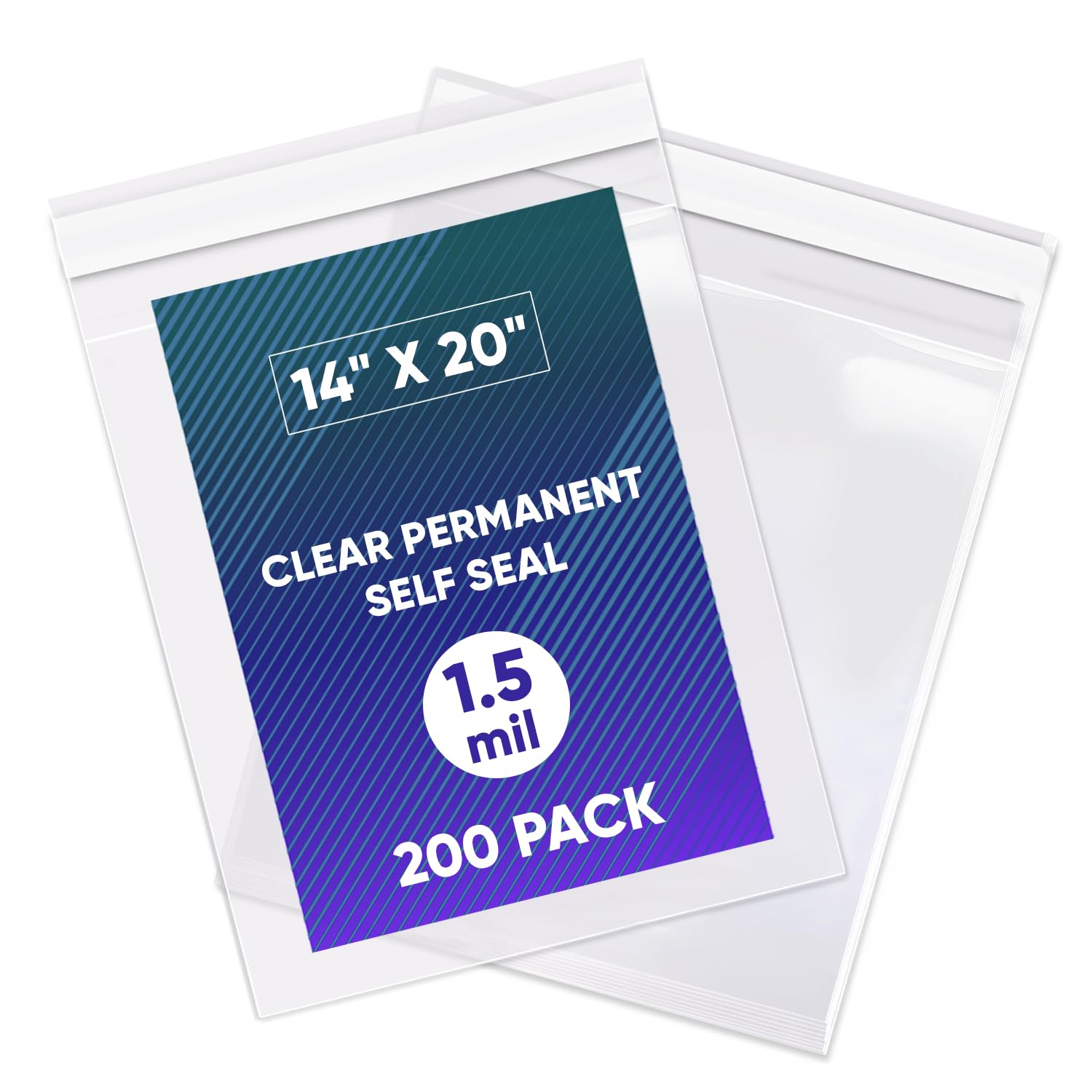 14x20 Inch Clear Self-Seal Poly Bags with Suffocation Warning - 200 Count Strong Adhesive Shipping Bags for Clothes, Storage & Retail - Durable Permanent Adhesive Packaging Bags for Warehouse, Ecommerce & Gift Wrapping