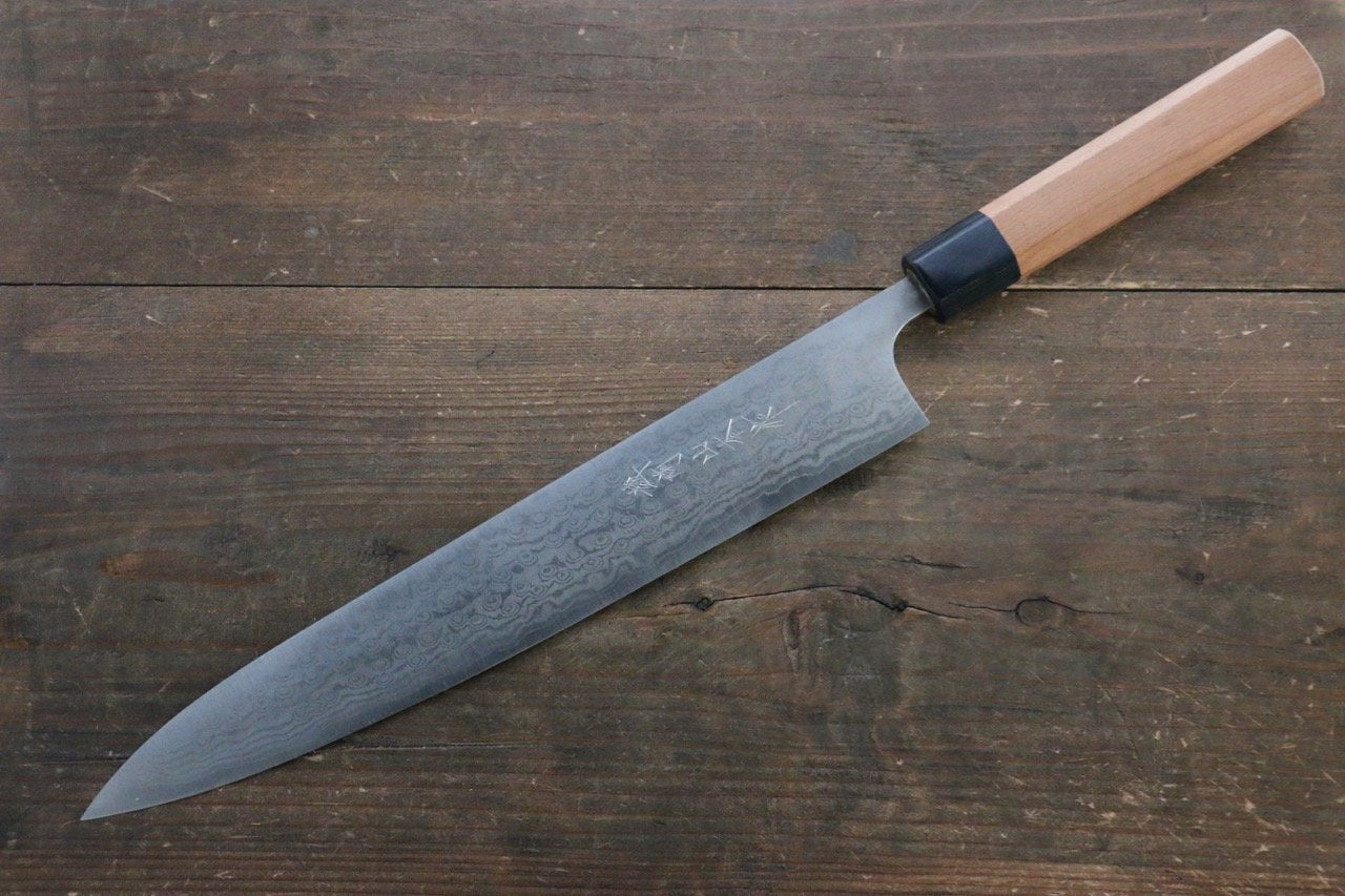 Premium Nao Yamamoto VG10 Damascus Sujihiki 270mm Japanese Chef Knife with Yew Wood Handle - Perfect for Slicing Sashimi, Roasts & Sushi Preparation