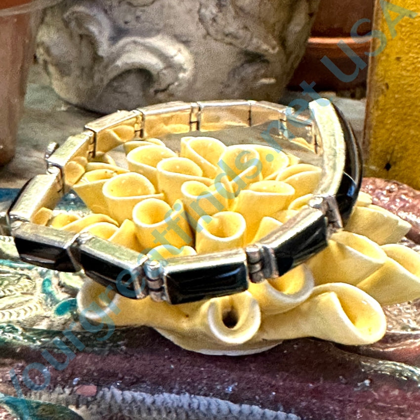 Vintage 950 Sterling Silver Black Obsidian or Onyx Bracelet - Handmade in Mexico - Perfect for Boho Style, Spiritual Healing & Gift Giving