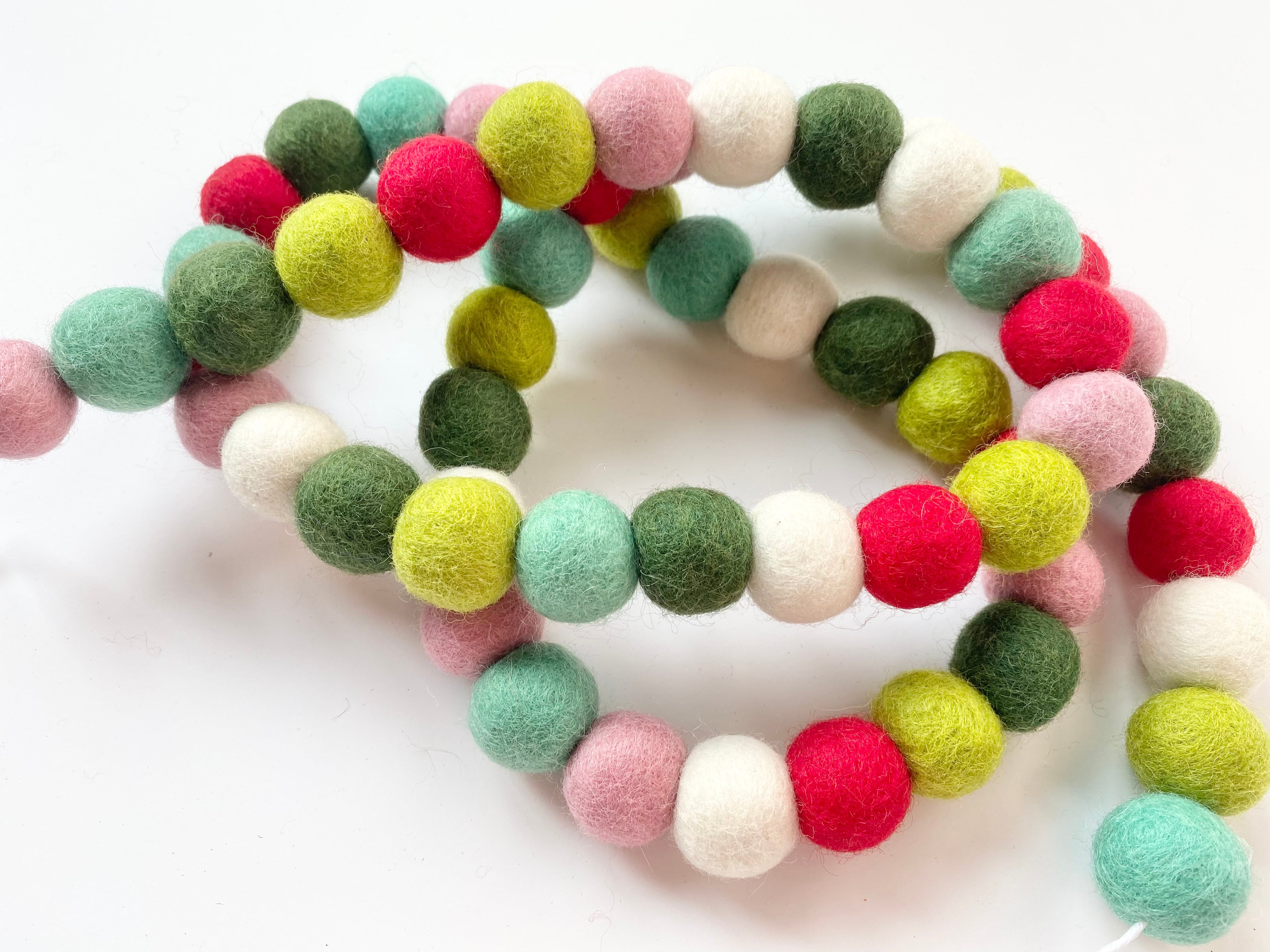 Festive Felt Ball Garland - Colorful Holiday Decor for Christmas Tree, Mantel & Party Backdrop | Handmade Wool Garland for Home, Nursery & Wedding Decorations