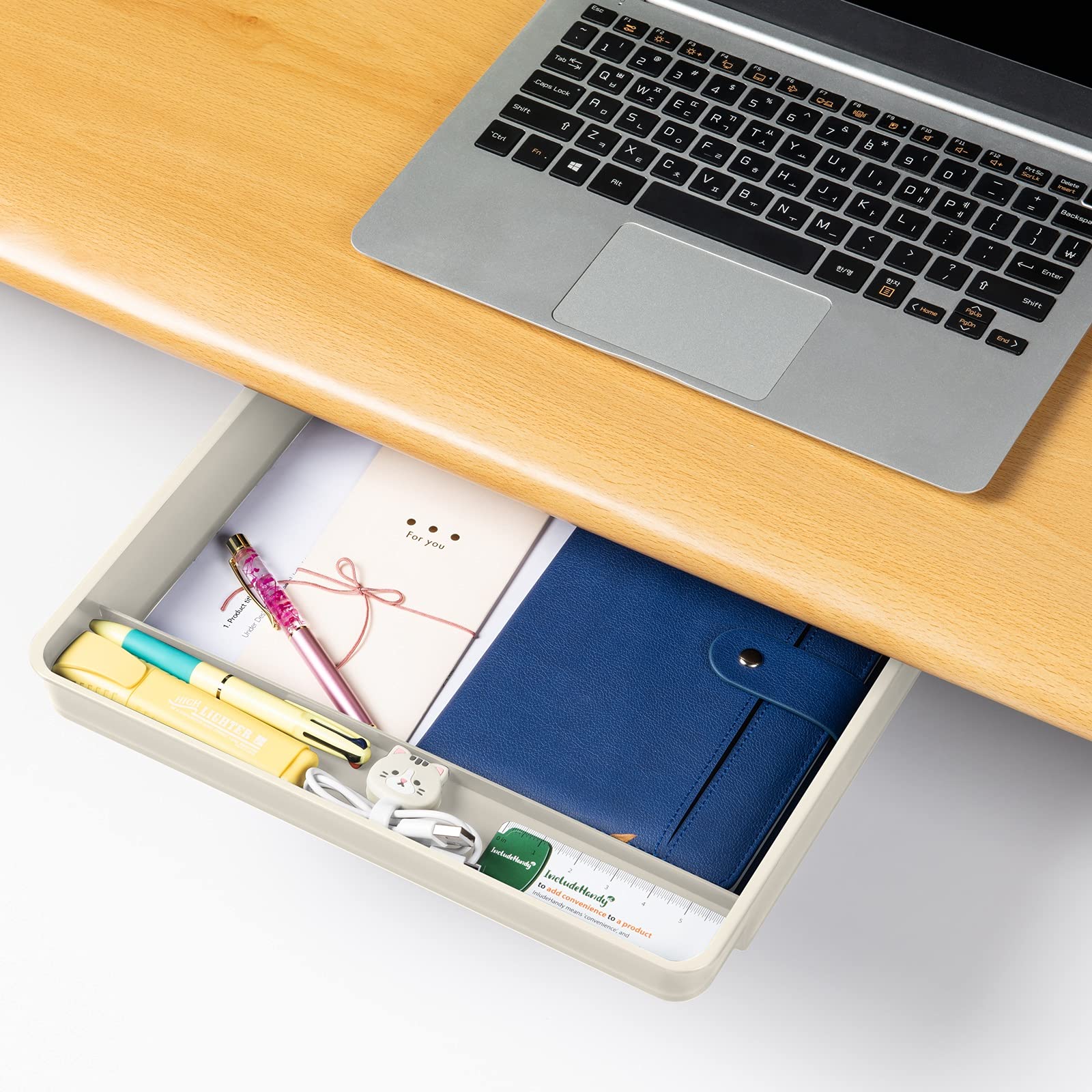 Under Desk Drawer Organizer - Large Grey Hidden Storage for Office & School Supplies | Perfect for Pens, Pencils, Papers & Phone | Space-Saving Desk Accessory for Home Office & Study Room