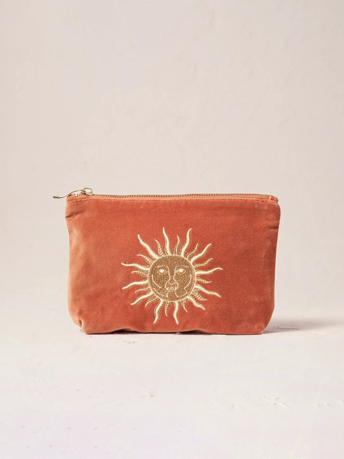 Elizabeth Scarlett Velvet Mini Pouch - Rust Sun Goddess Design | Elegant Small Clutch for Women | Perfect for Parties, Weddings & Evening Events