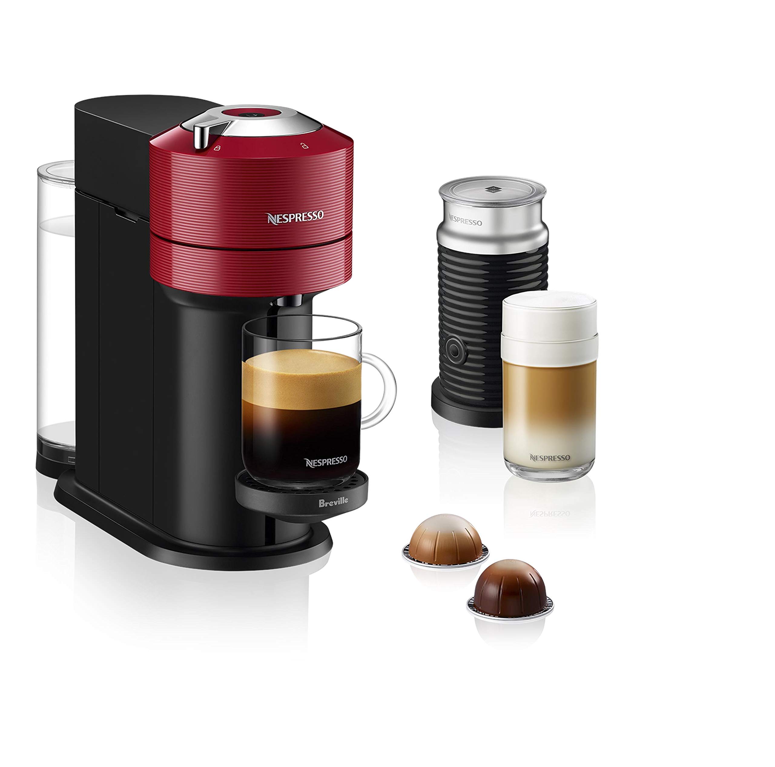 Nespresso Vertuo Next Coffee and Espresso Machine by Breville with Milk Frother - 1.1L, Cherry Red | Single-Serve Pod Brewer for Home & Office | Perfect for Cappuccinos, Lattes & Espresso Drinks