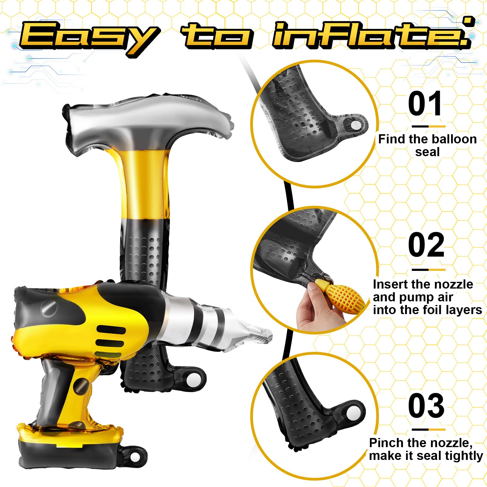 12-Piece Hammer Balloons & Drill Balloons Set - 17 Inch Inflatable Construction Party Decorations for Father's Day, Birthday, DIY Party | Fun Construction-Themed Party Supplies for Men, Husband, Boyfriend Gifts & Construction Worker Retirement Decorations