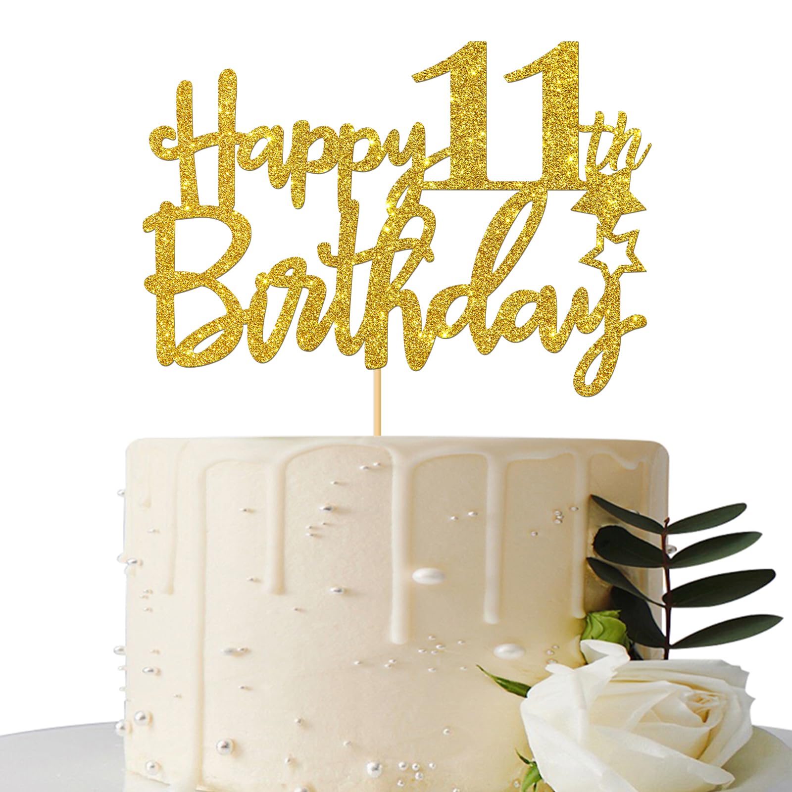 11th Birthday Cake Topper - Gold Glitter 'Cheers to 11 Years' Sign - Party Decoration Supplies for Girls & Boys | Perfect for Birthday Cakes, Cupcakes & Dessert Tables