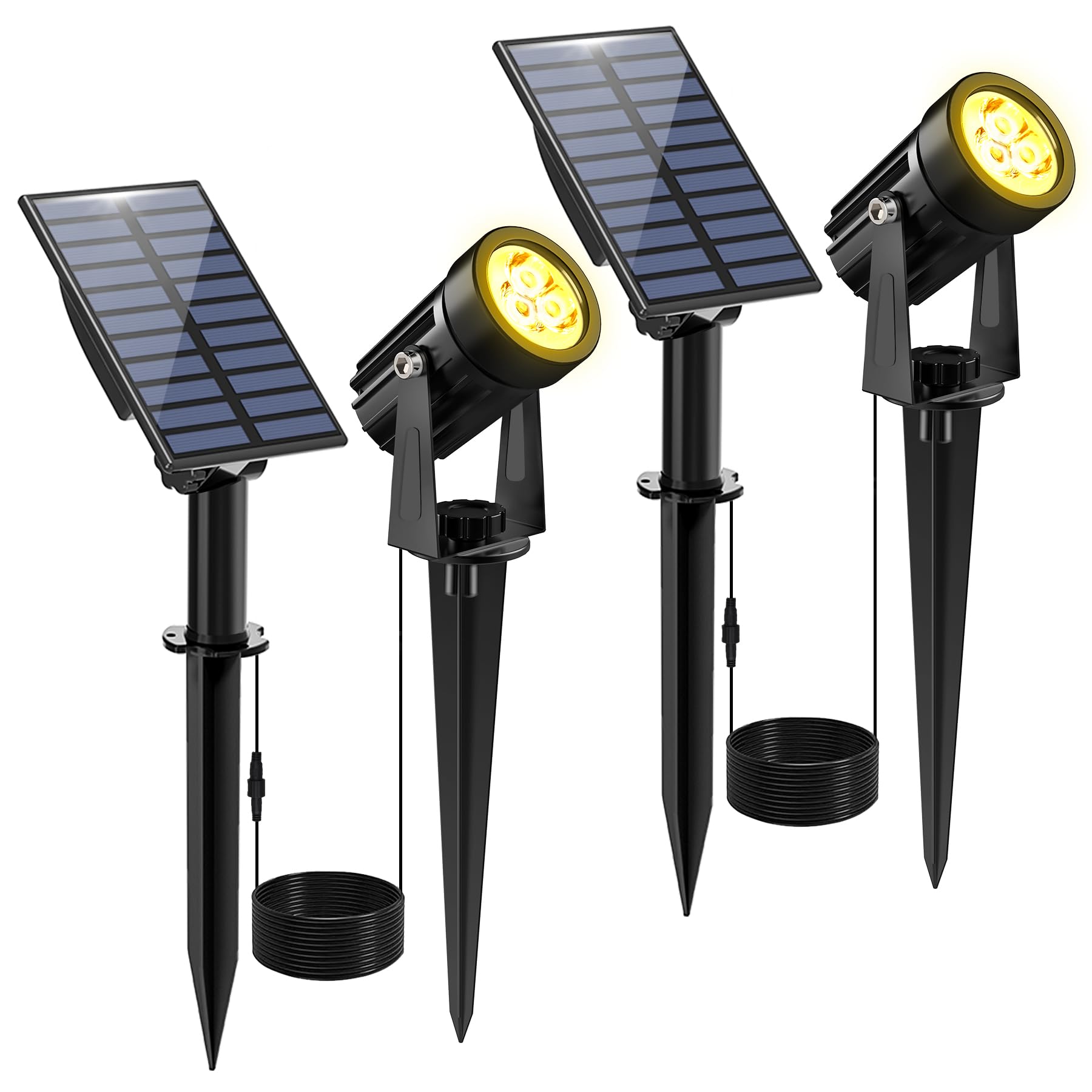 2 Pack Solar Spot Lights Outdoor, IP65 Waterproof Solar Landscape Spotlights with 9.8ft Cable, 3000K Warm White Auto On/Off Wall Lights for Garden, Yard, Driveway, Porch, Walkway, Pool - Perfect for Pathway Lighting, Landscape Accents & Nighttime Safety