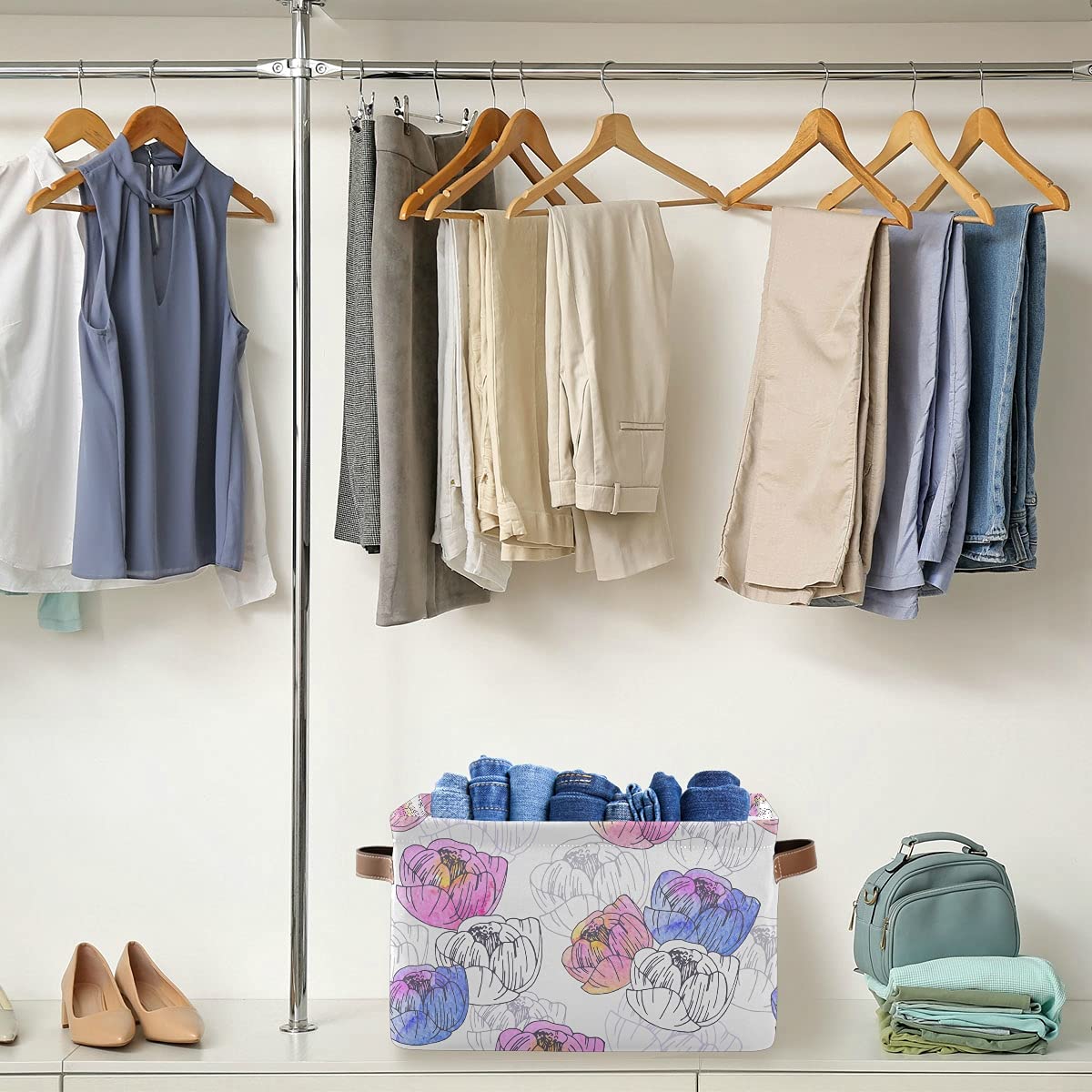 Elegant Poppy Floral Foldable Fabric Storage Bins - Large Capacity Closet Organizers with Reinforced Handles (2-Pack) | Perfect for Bedroom, Closet & Toy Organization