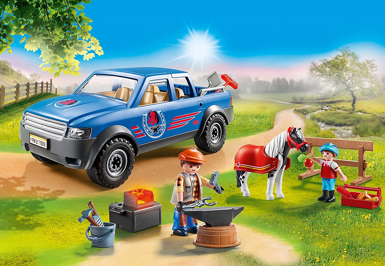 PLAYMOBIL Mobile Farrier 70518 - Portable Horse Grooming & Shoeing Toy Set for Kids - Perfect for Farm Animal Pretend Play & Educational Role-Playing Games