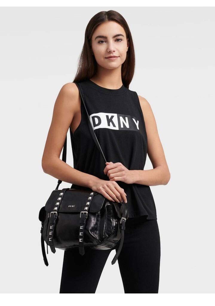 DKNY Naomi Messenger Crossbody Bag for Women - Stylish Black Leather Shoulder Bag, Perfect for Work, Travel & Everyday Use