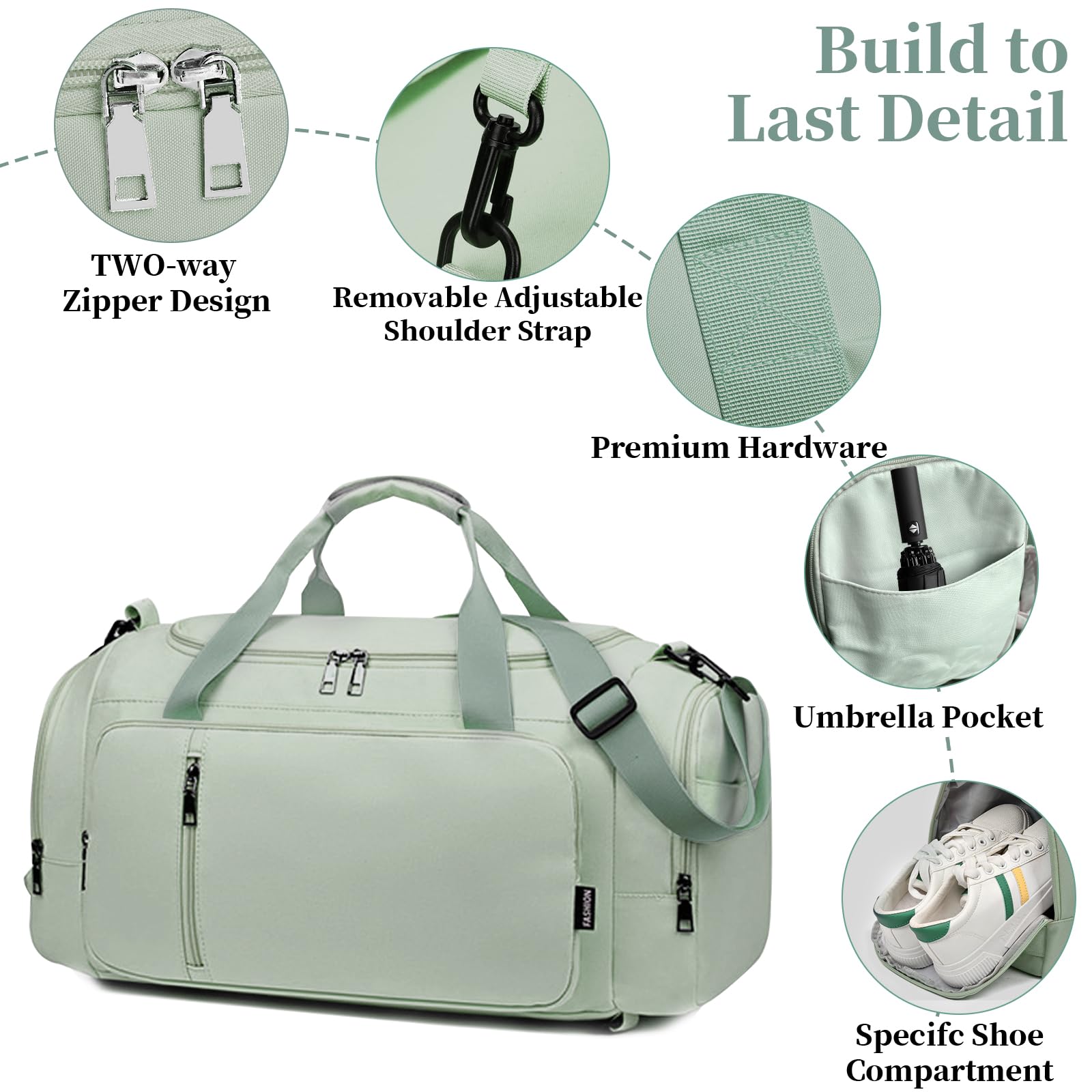 Women's Waterproof Travel Duffle Bag with Shoe Compartment & Wet Pocket - Gym, Weekend & Overnight Carry On Bag (Green) | Perfect for Workouts, Travel & Sports Trips