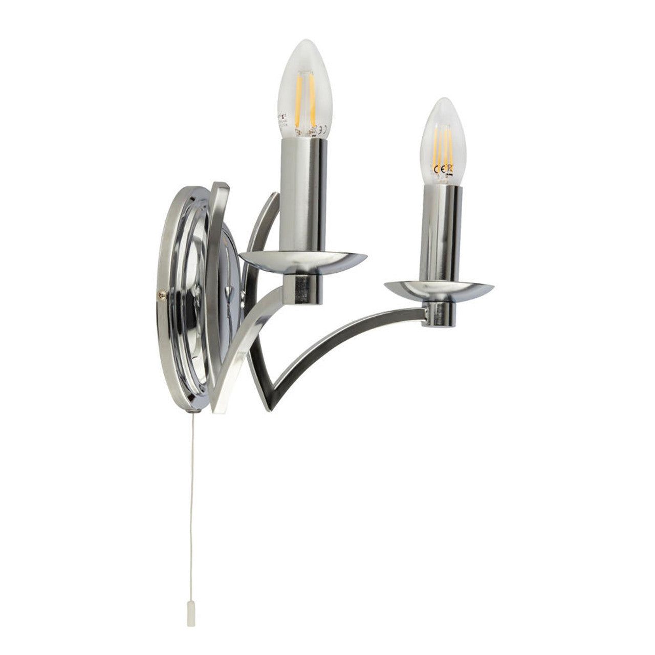 Ascot 2-Light Wall Sconce in Chrome/Antique Brass Finish - Elegant Lighting for Bedroom, Hallway, or Entryway