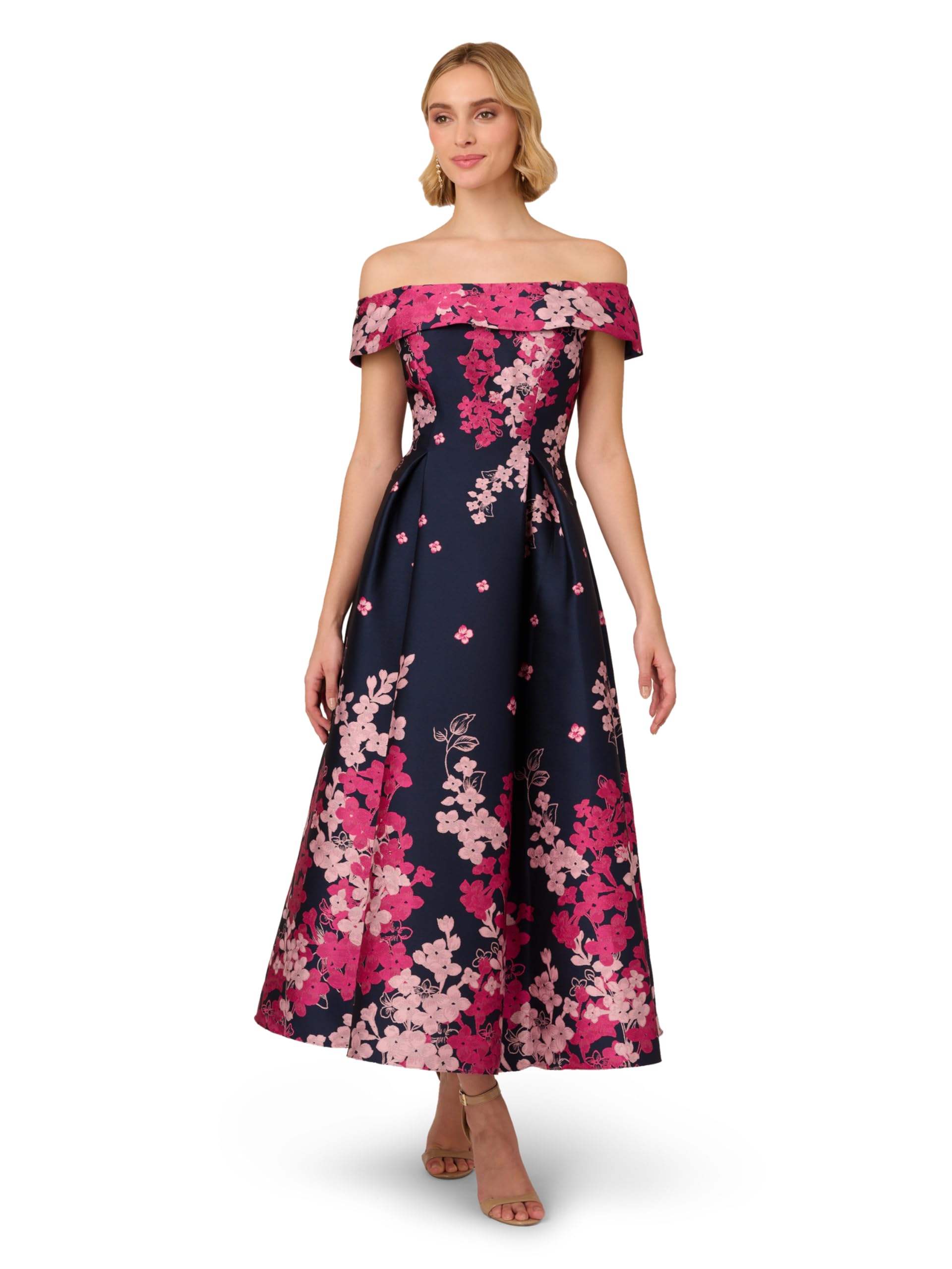 Adrianna Papell Women's Off-Shoulder Cocktail Dress for Party, Wedding & Special Occasions | Elegant Evening Gown with Flowy Skirt