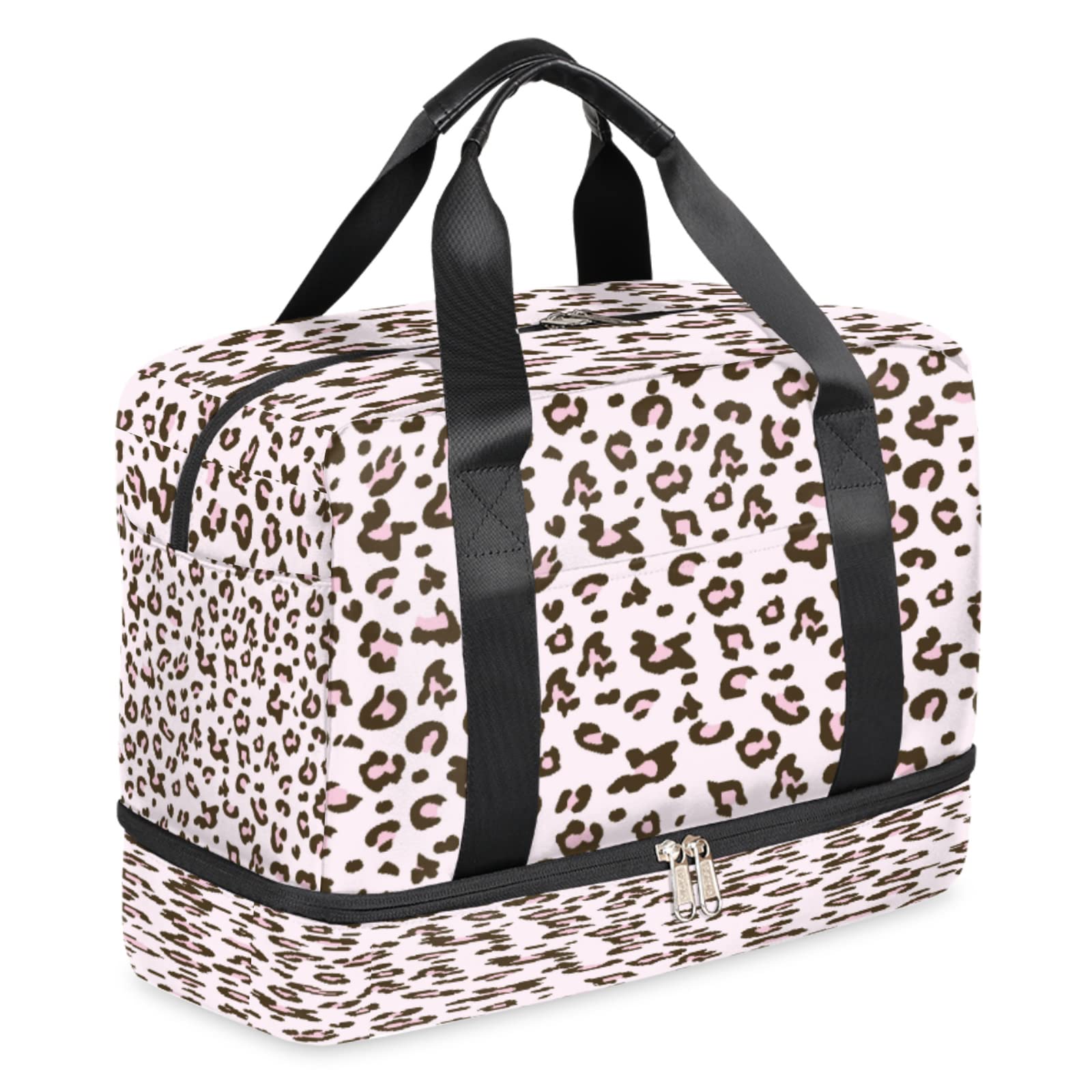 Waterproof Travel Duffel Bag with Wet Pocket & Shoe Compartment - Large Gym Sports Bag for Men & Women, Leopard Print Weekender Overnight Bag - Perfect for Gym, Travel, Camping & Weekend Getaways