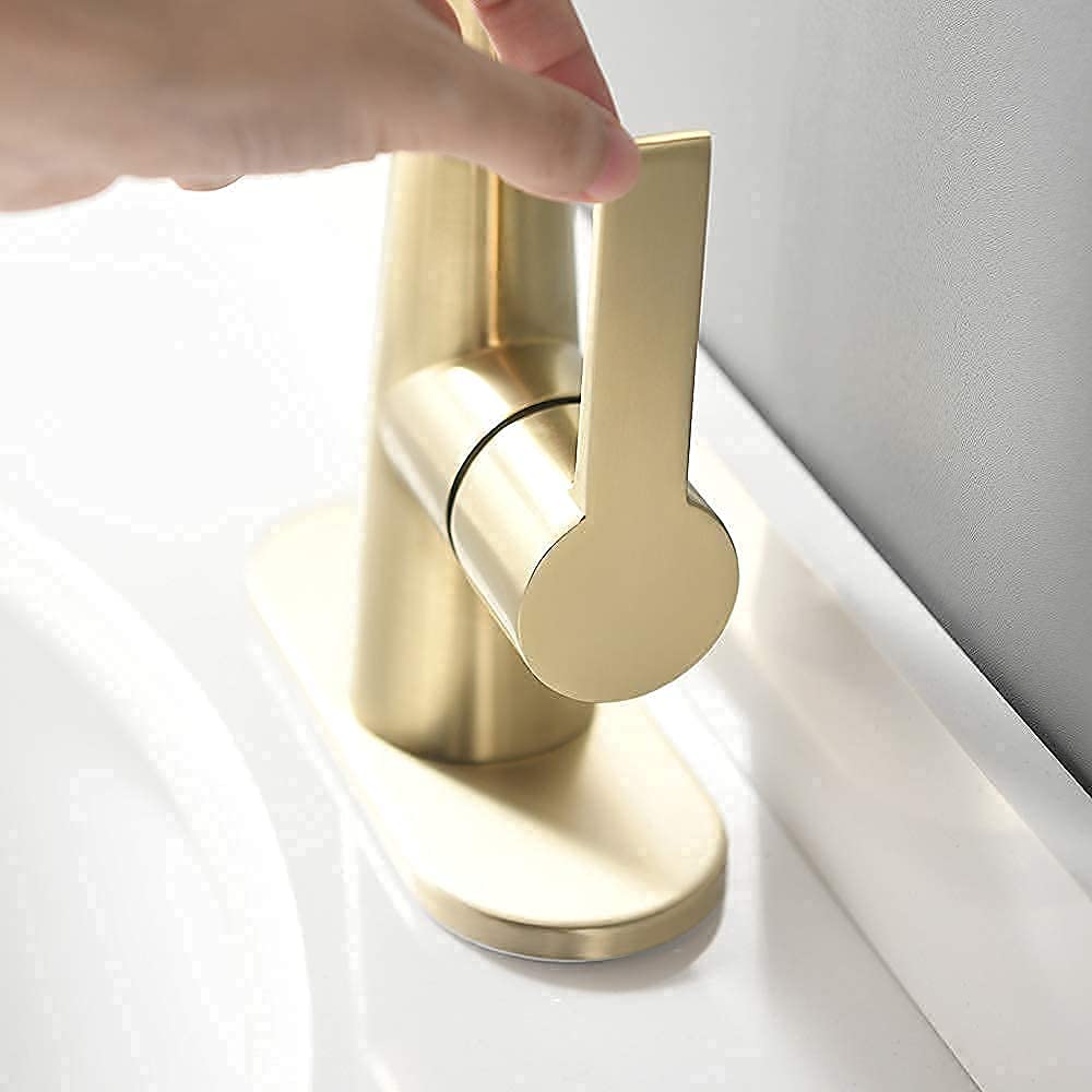 Brushed Gold 4 Inch Center Bathroom Sink Faucet with Deck Plate & Supply Hoses - Bar Sink Faucet & Pre-Kitchen Faucet by Phiestina | Perfect for Small Bathrooms, Wet Bars & Prep Sinks