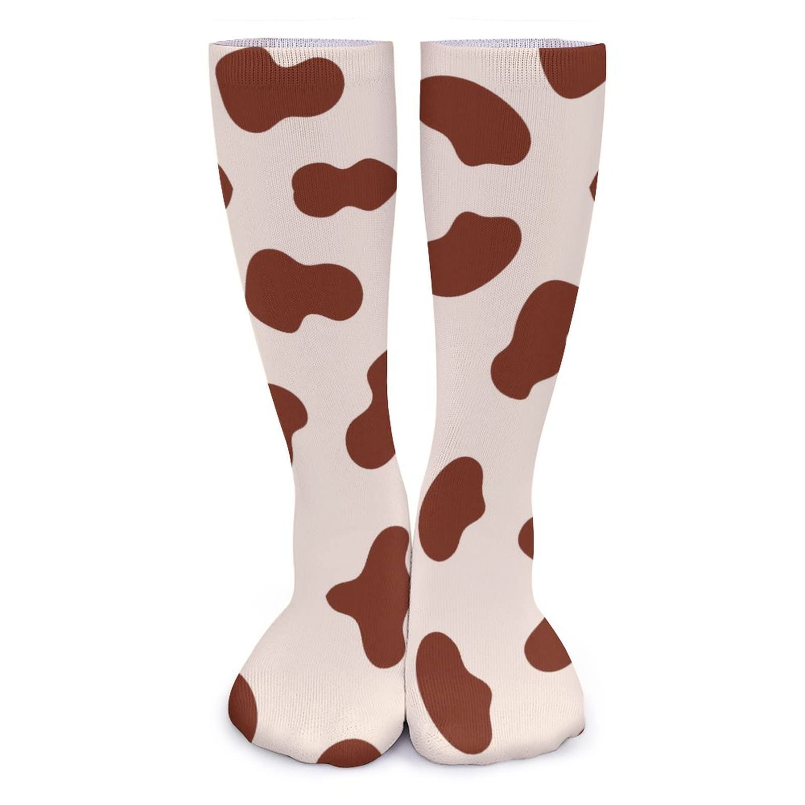 Premium Cow Leather Brown Print Casual Crew Socks - Fashionable Novelty Socks for Men & Women - Perfect for Daily Wear, Outdoor Activities & Gifts