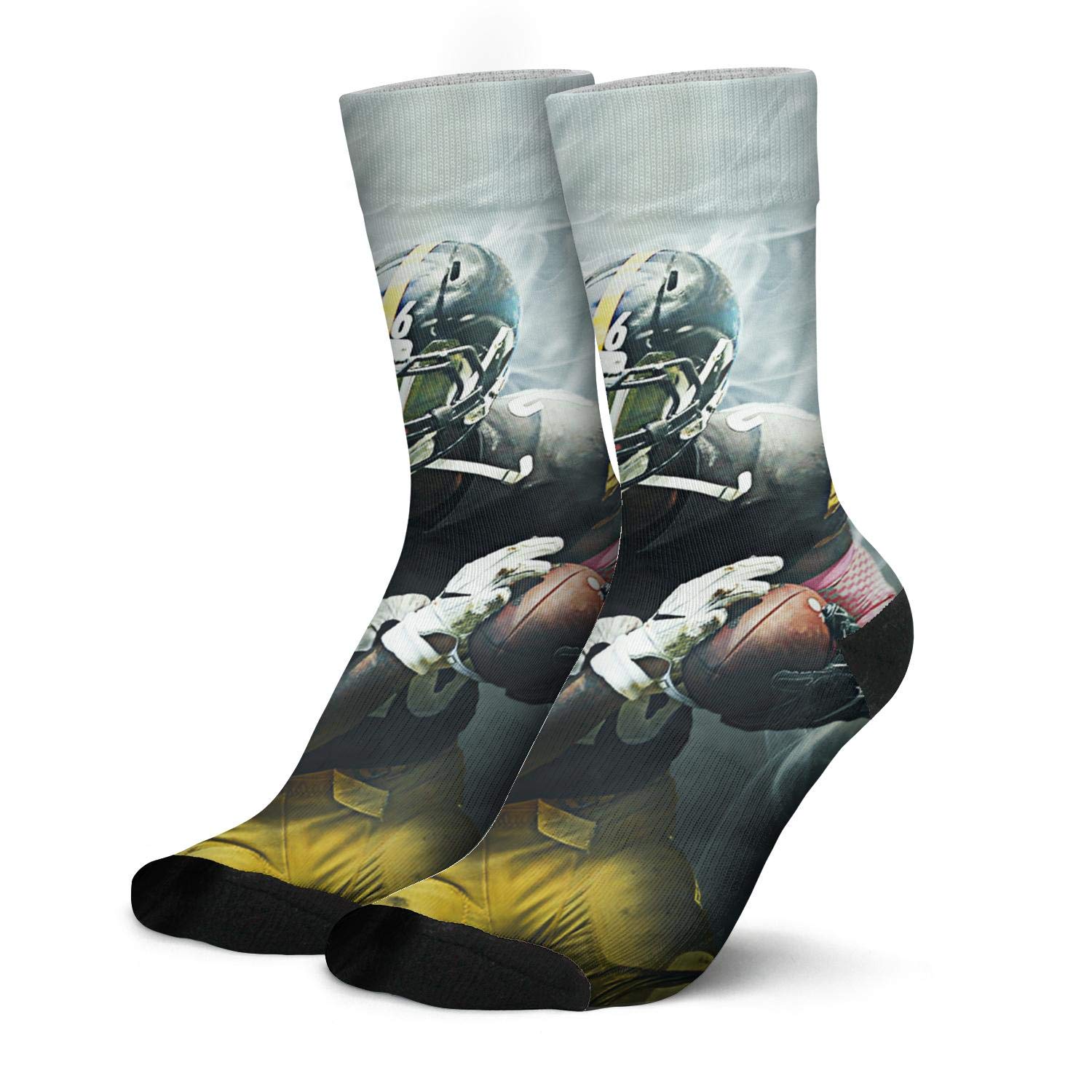 Men's Long Boot Socks - Le'Veon Bell #26 Black & Yellow Ink Design - Ankle Crew Socks for Football, Sports & Casual Wear