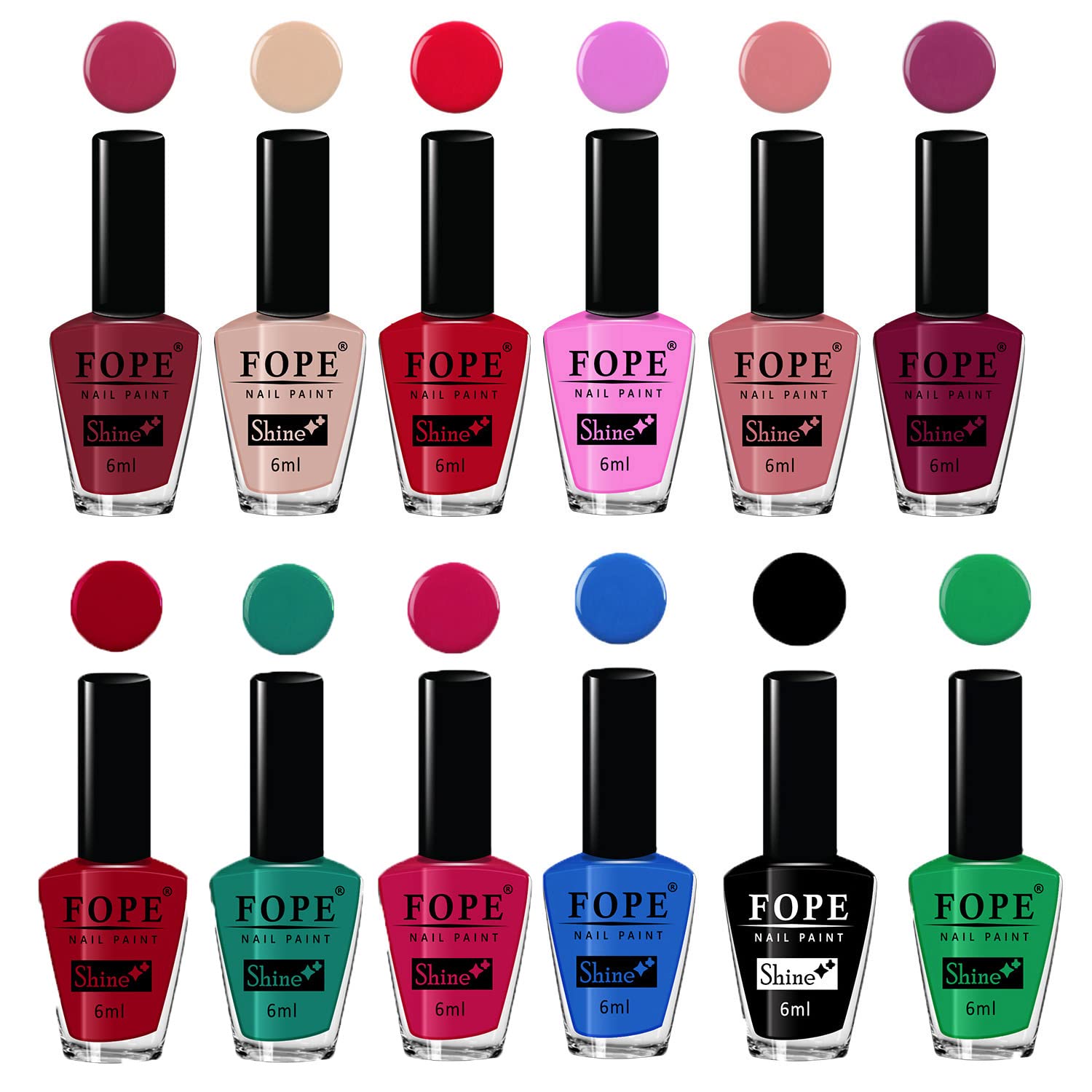 FOPE Enamel Splash Glossy Nail Polish Set of 12 Colors - Quick Drying, Chip Resistant, Long Lasting Nail Paint for Women - Perfect for Manicures, Pedicures, Salon & Home Nail Care