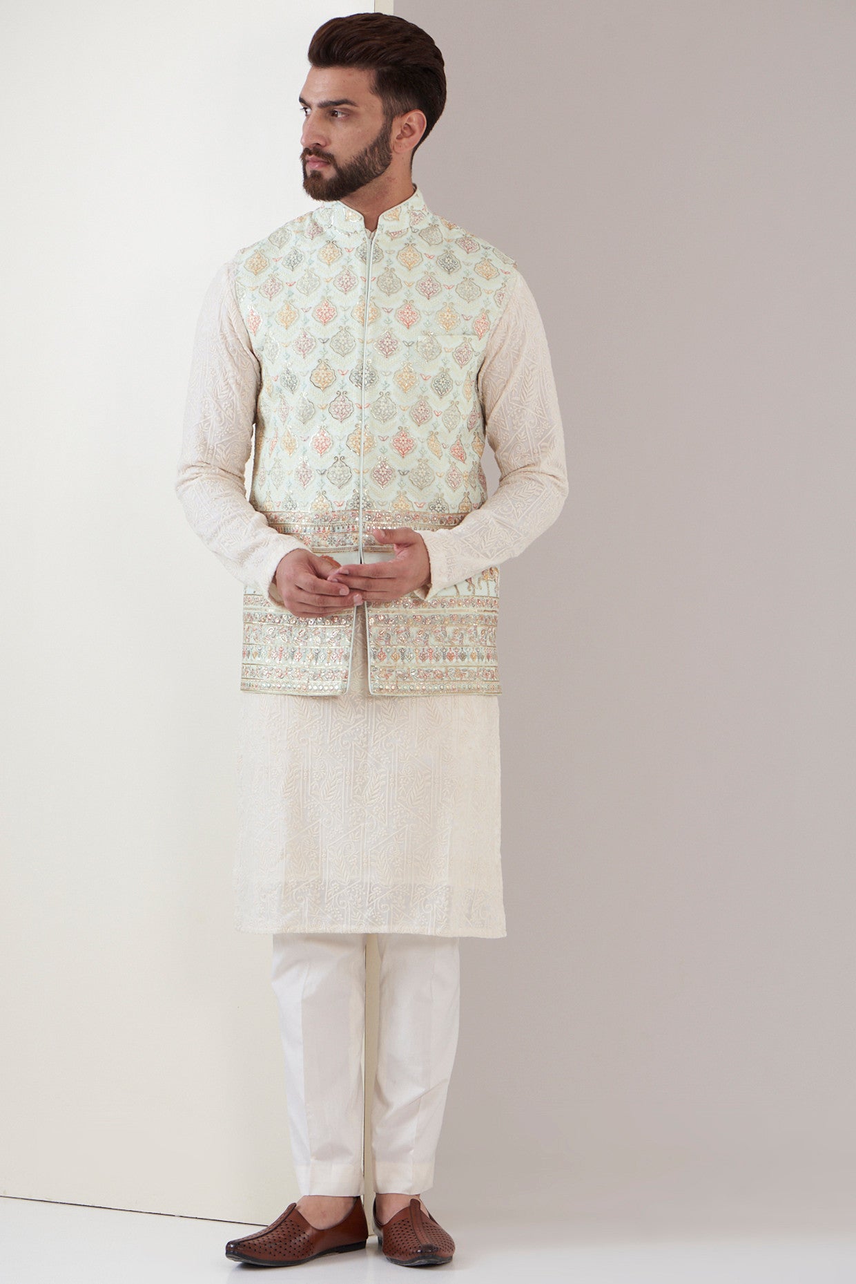 Elegant Powder Blue Nehru Jacket for Men - Stylish Indian Formal Wear - Perfect for Weddings, Parties & Cultural Events