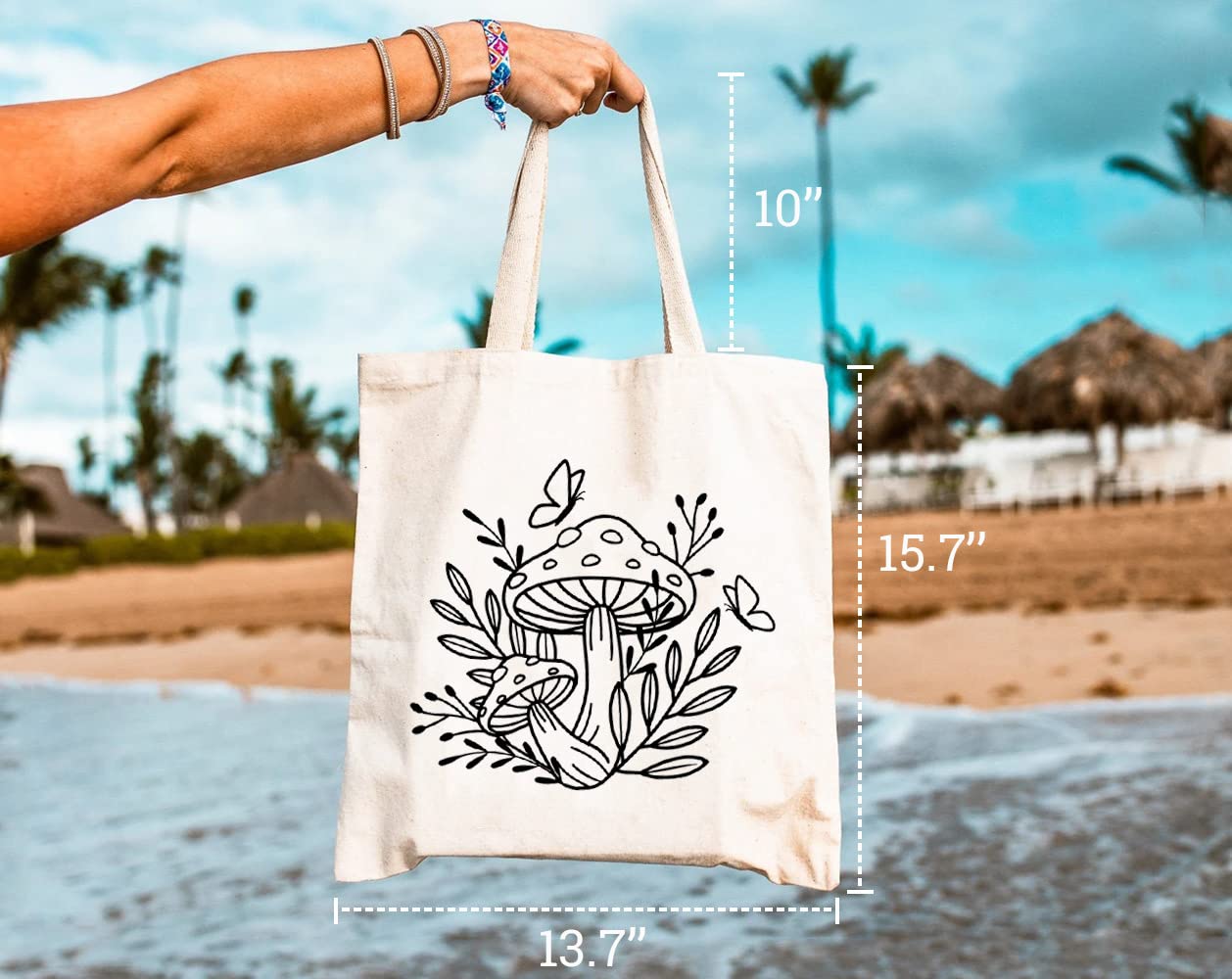 Stylish Reusable Canvas Tote Bag for Women - Cute Mushroom & Plant Print Eco-Friendly Grocery Shopping Bag | Perfect Gift for Mushroom Lovers | Great for Grocery Shopping, Beach Trips & Daily Use
