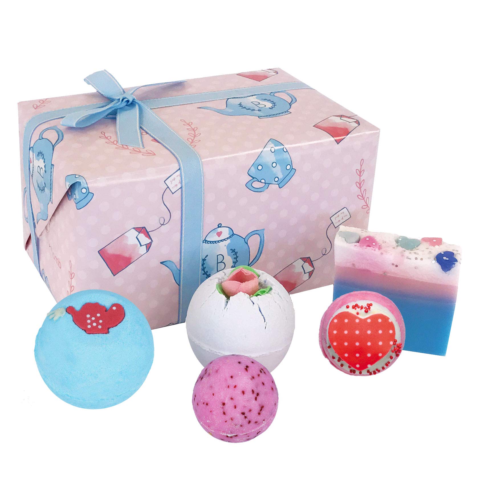 Bomb Cosmetics Time For Tea Handmade Gift Set - Luxurious Bath Bombs & Soap Collection - Perfect for Spa Day, Self-Care & Thoughtful Gifts