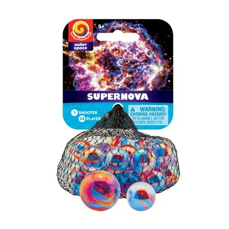 Supernova Marble Set - 24 Player Marbles & 1 Shooter Marble for Kids & Adults - Premium Glass Marbles for Games, Collecting & Home Decor